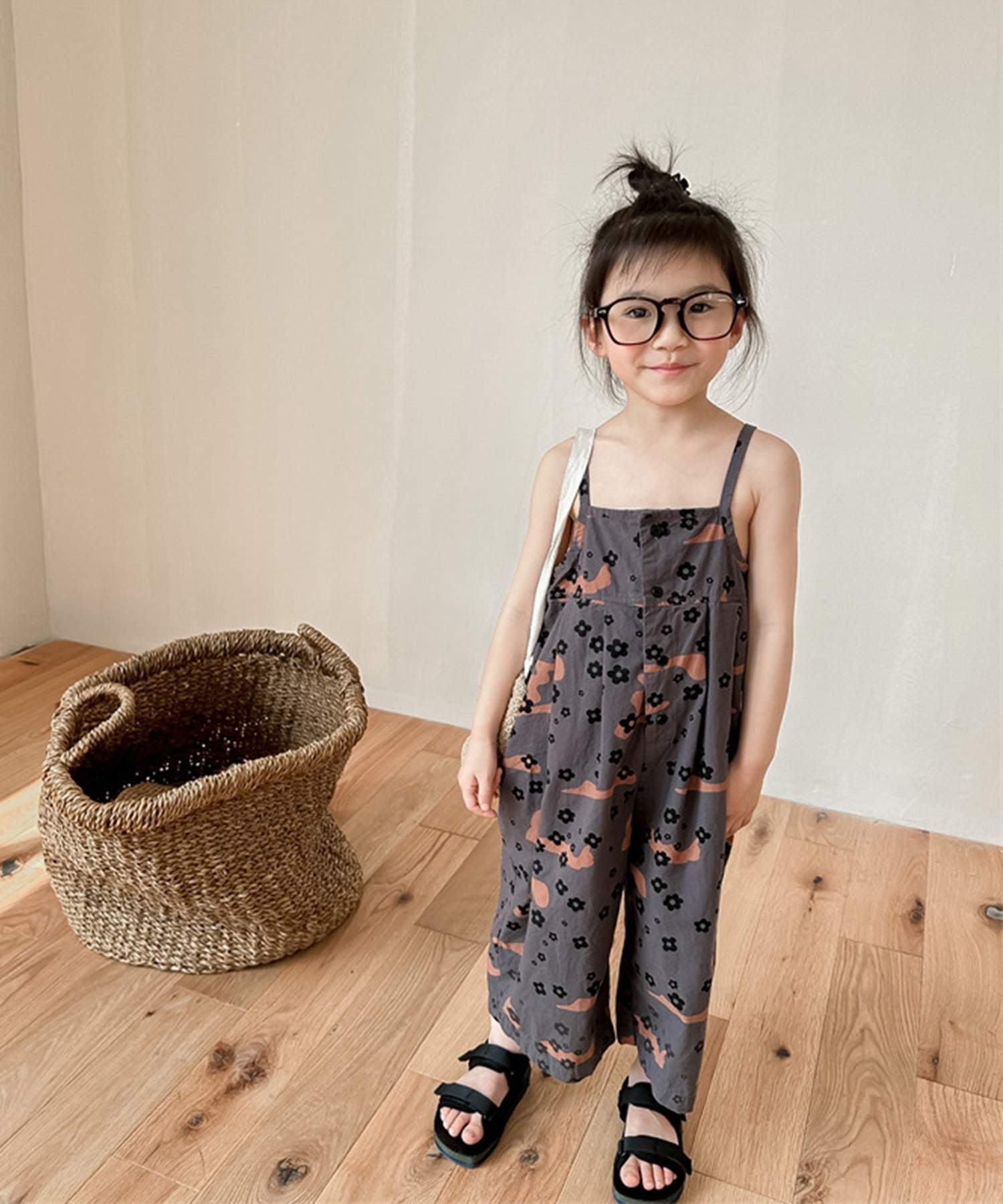 aimoha 【aimoha-KIDS】 Korean children's clothing printed 7-minute length salopette
