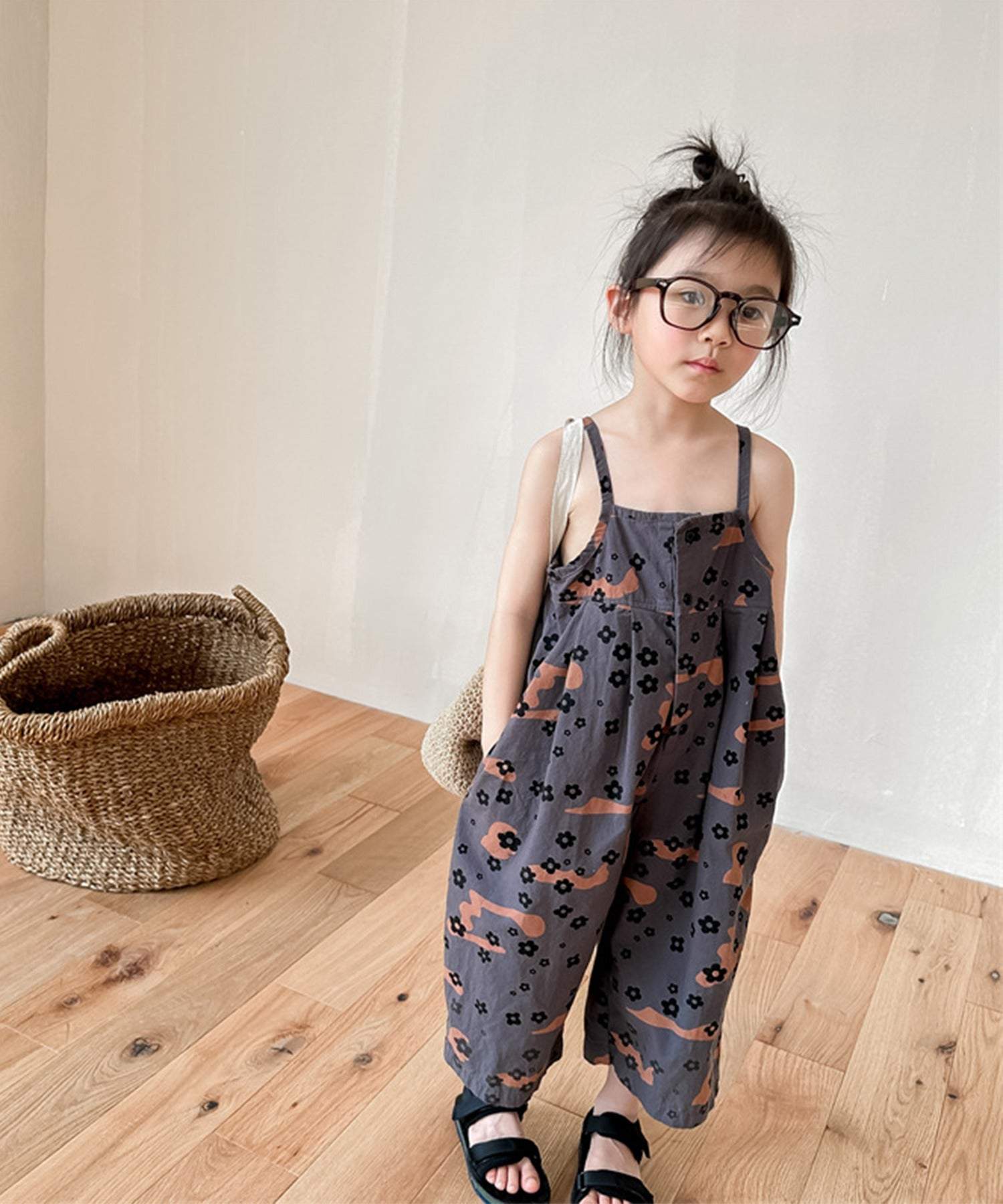 aimoha 【aimoha-KIDS】 Korean children's clothing printed 7-minute length salopette