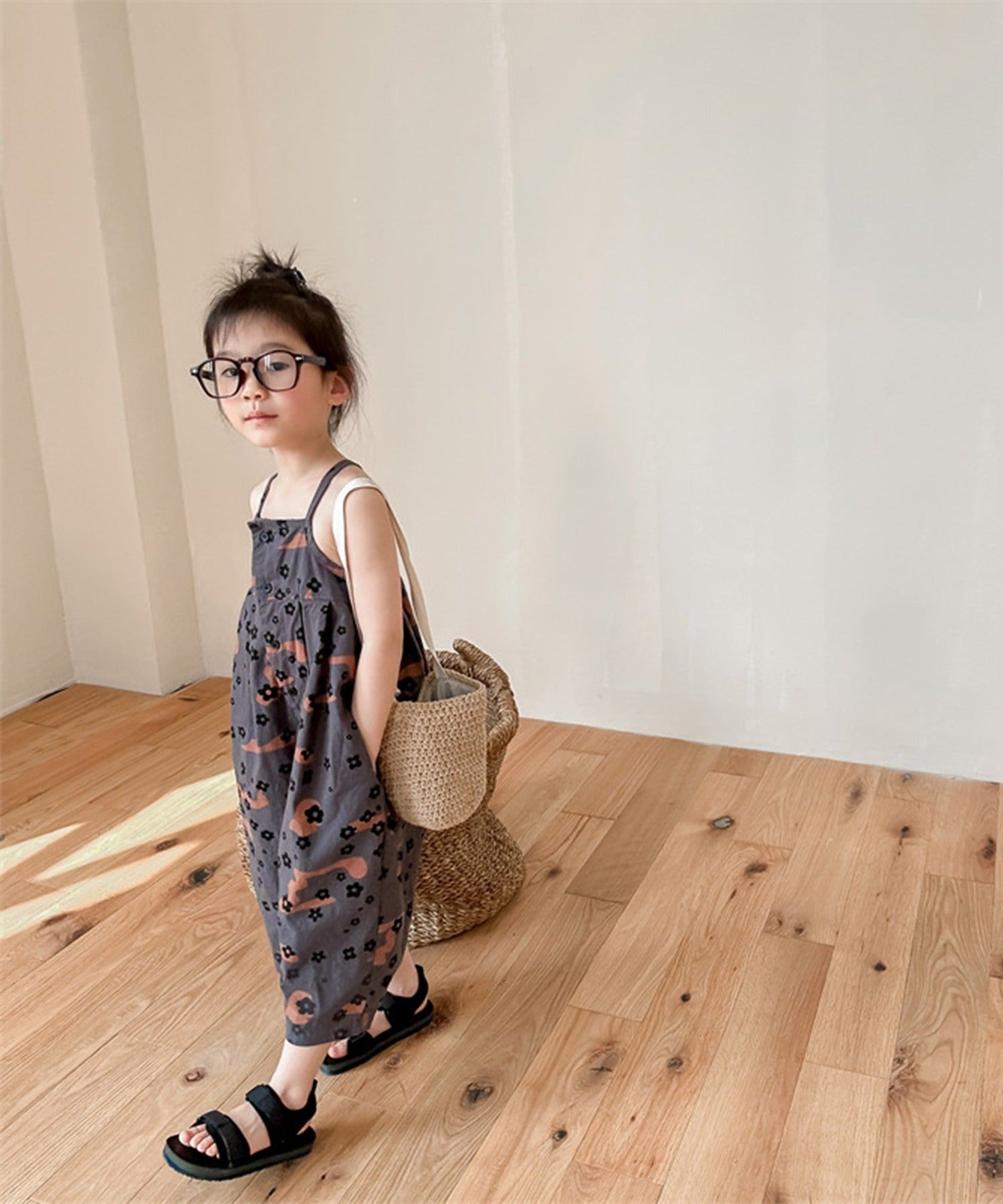 aimoha 【aimoha-KIDS】 Korean children's clothing printed 7-minute length salopette