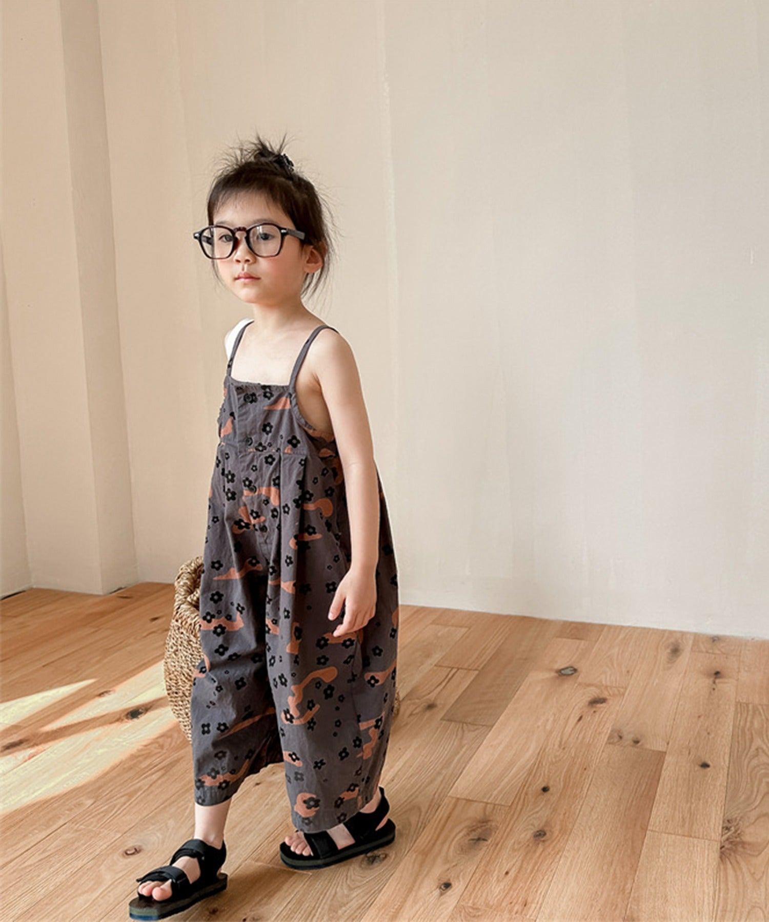 aimoha 【aimoha-KIDS】 Korean children's clothing printed 7-minute length salopette
