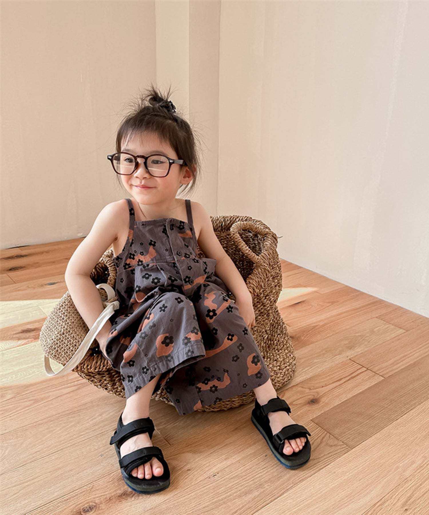 aimoha 【aimoha-KIDS】 Korean children's clothing printed 7-minute length salopette