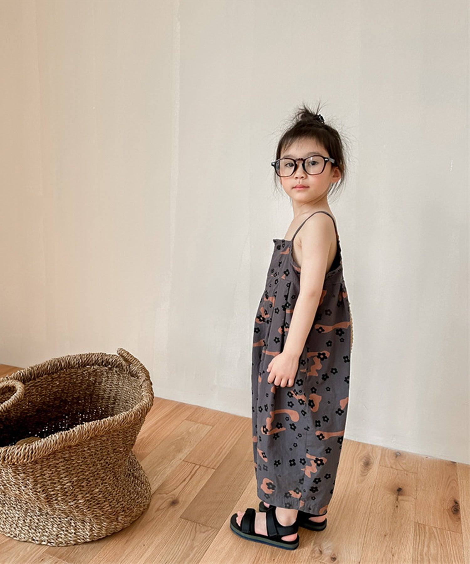 aimoha 【aimoha-KIDS】 Korean children's clothing printed 7-minute length salopette