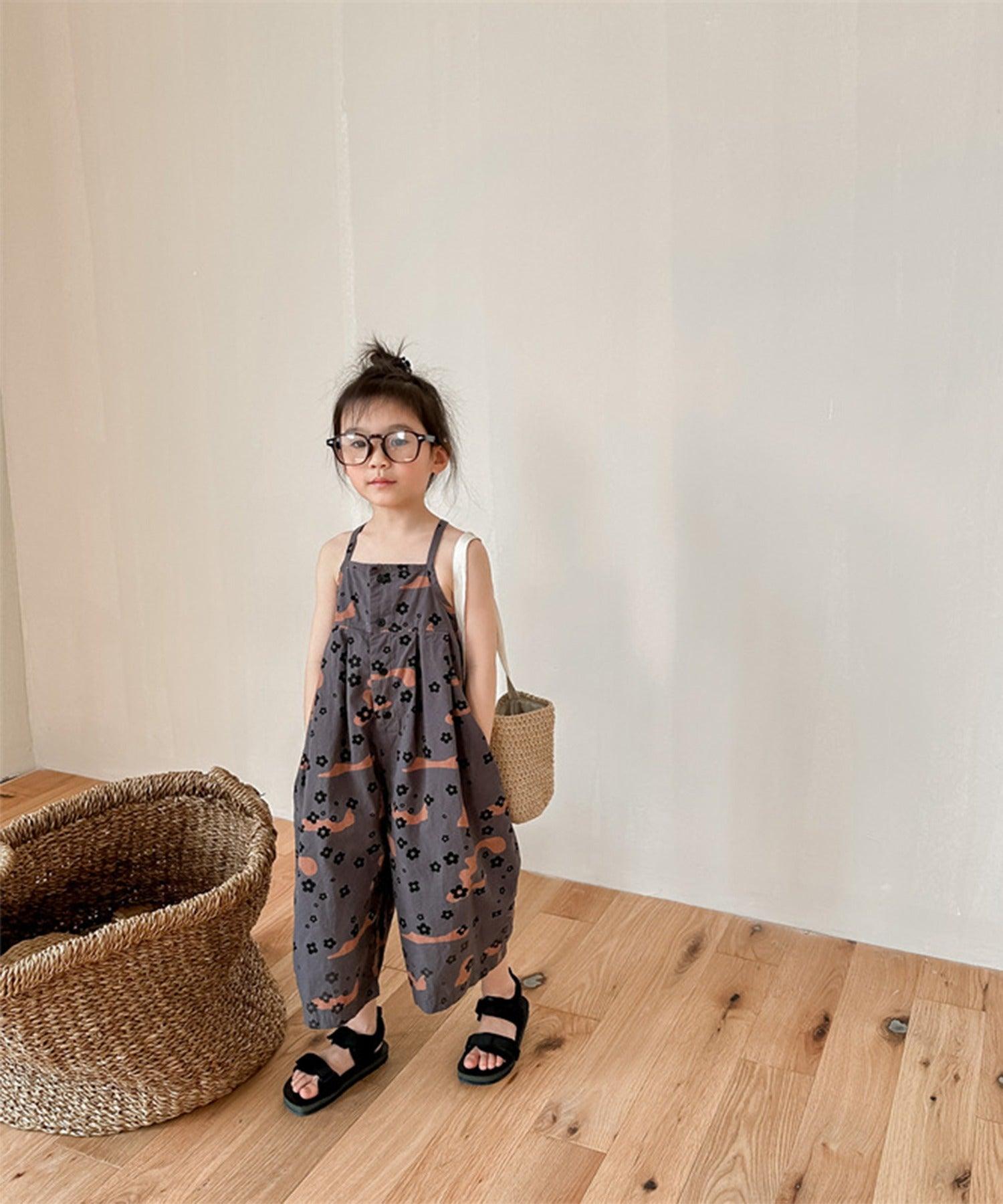 aimoha 【aimoha-KIDS】 Korean children's clothing printed 7-minute length salopette