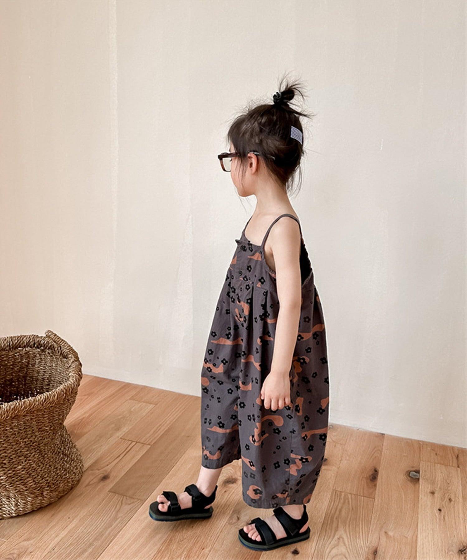 aimoha 【aimoha-KIDS】 Korean children's clothing printed 7-minute length salopette