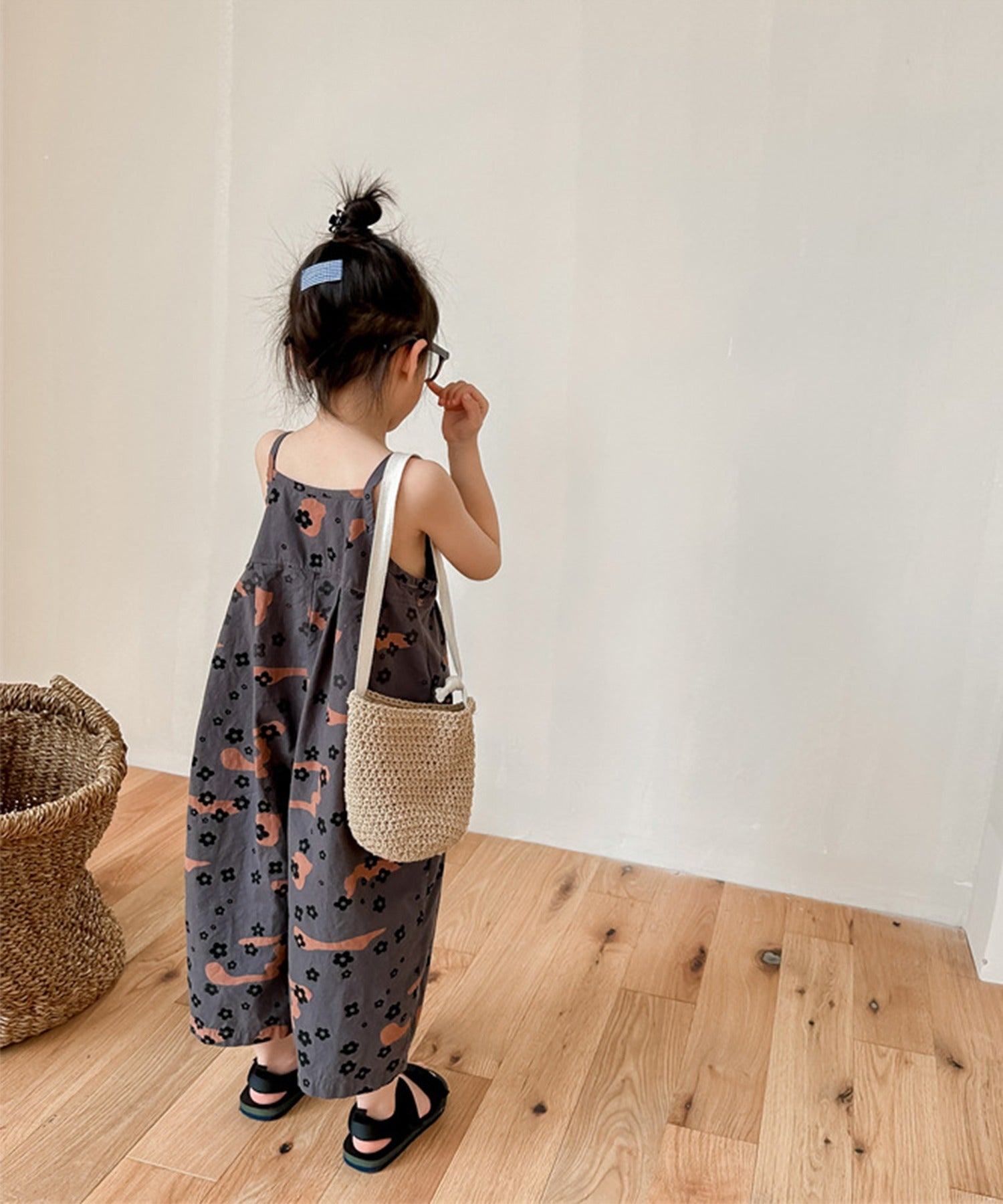 aimoha 【aimoha-KIDS】 Korean children's clothing printed 7-minute length salopette