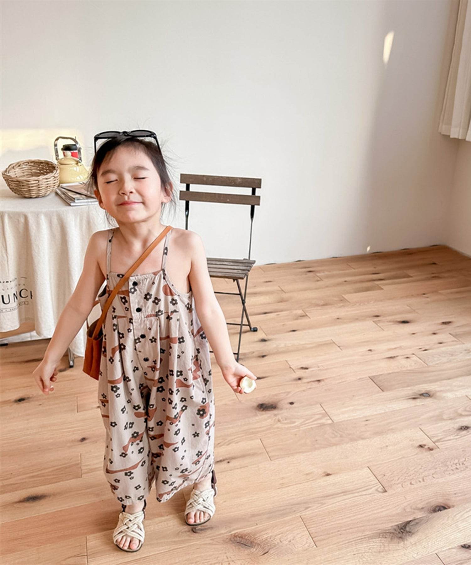 aimoha 【aimoha-KIDS】 Korean children's clothing printed 7-minute length salopette