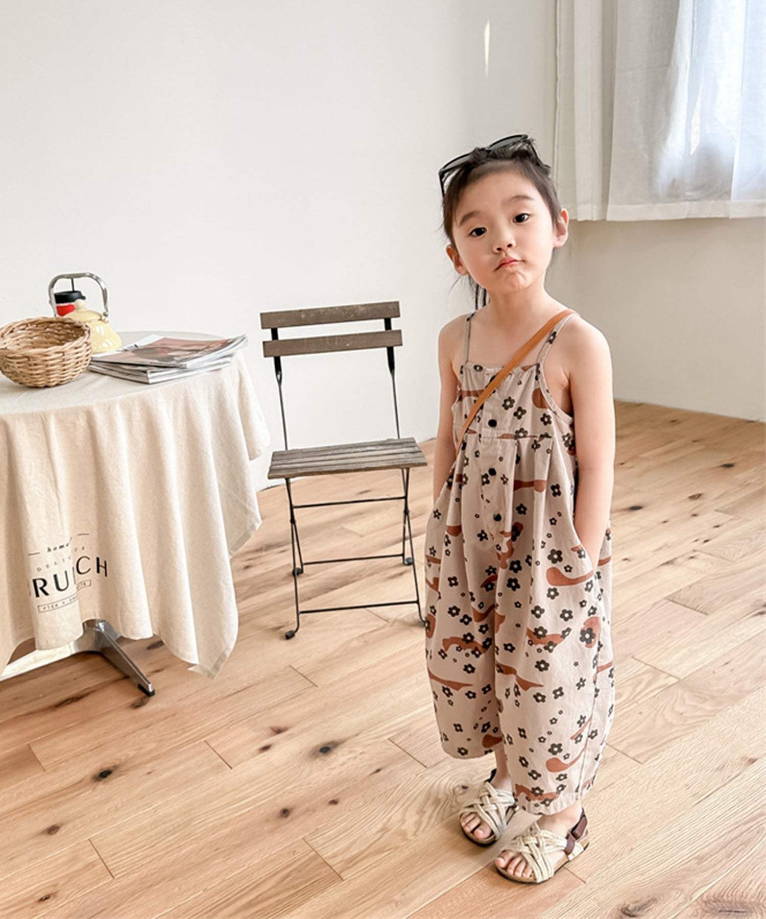aimoha 【aimoha-KIDS】 Korean children's clothing printed 7-minute length salopette