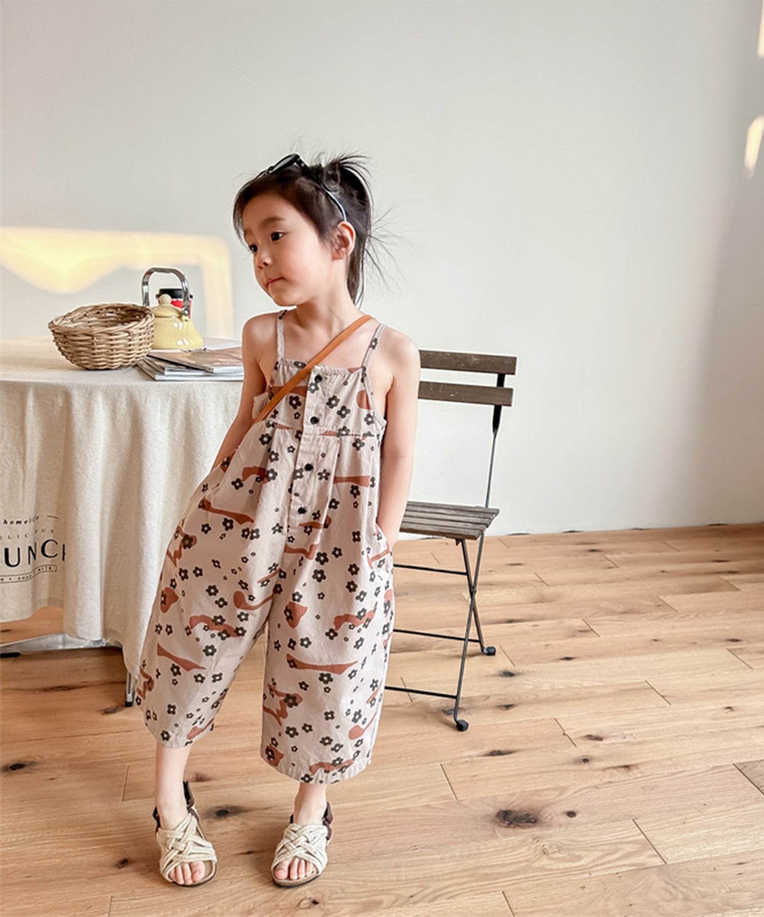 aimoha 【aimoha-KIDS】 Korean children's clothing printed 7-minute length salopette