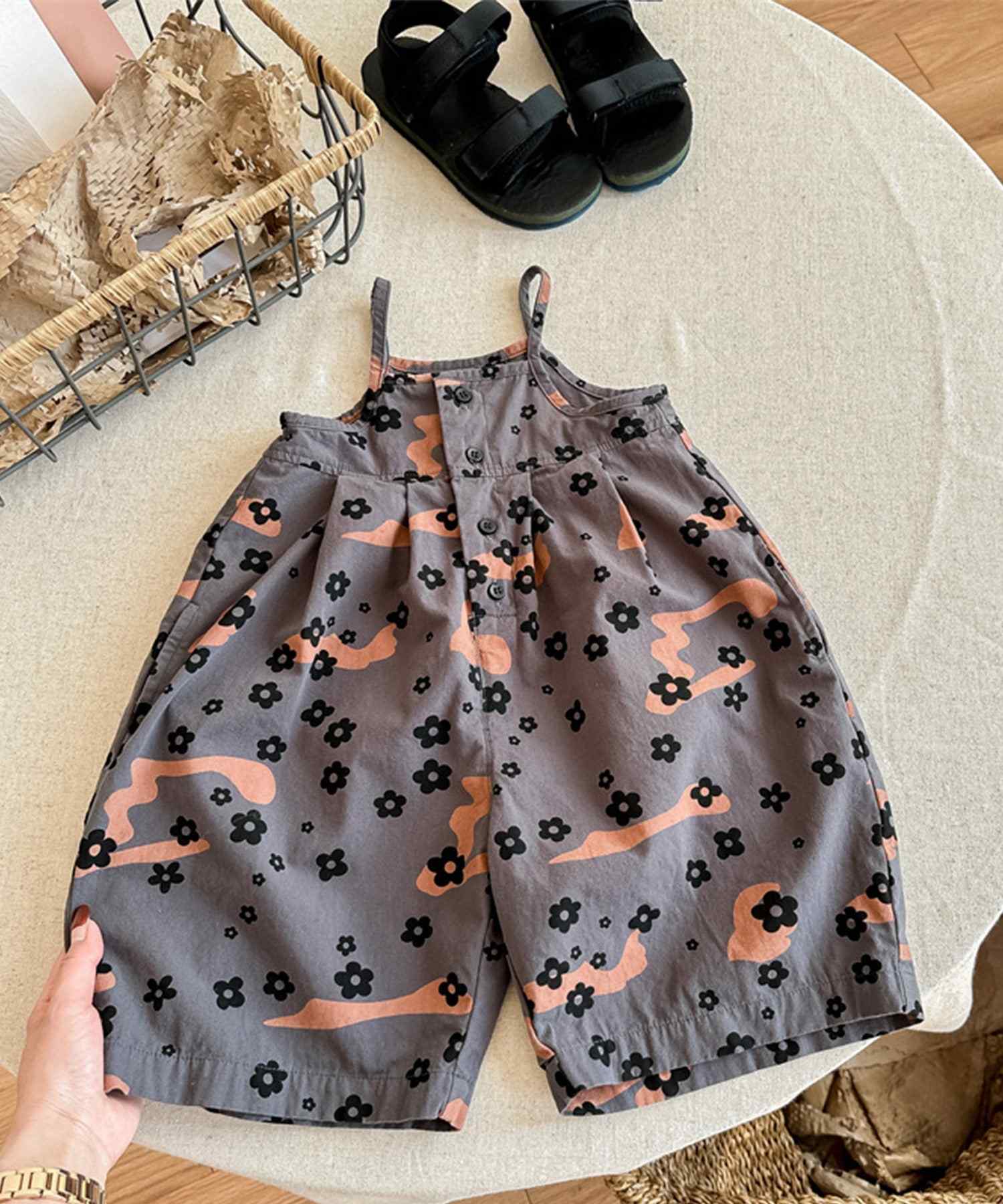 aimoha 【aimoha-KIDS】 Korean children's clothing printed 7-minute length salopette