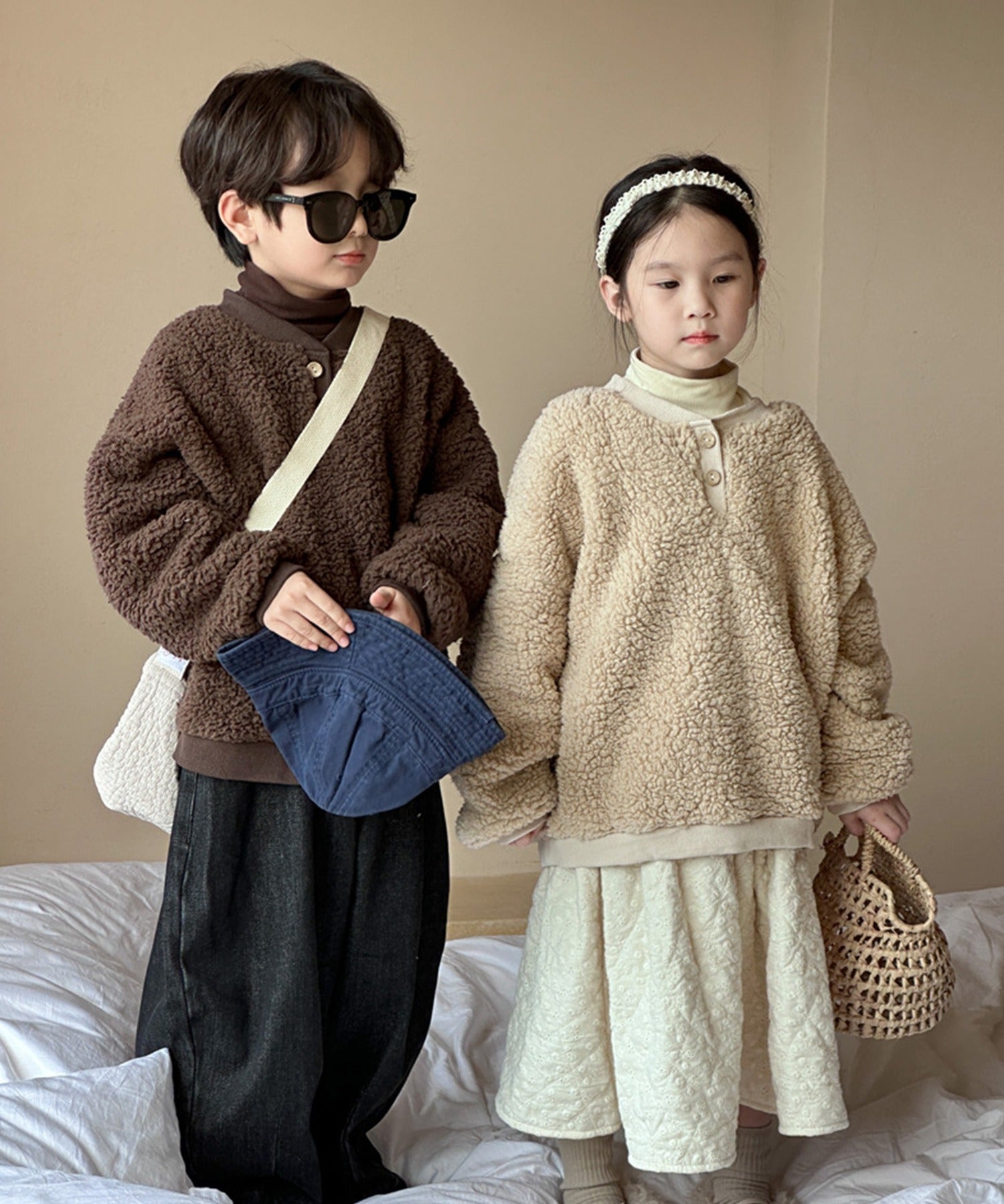 アイモハ aimoha 【aimohaーKIDSー】韓国子供服 ボアオーバースウェット （ブラウン） ブラウン