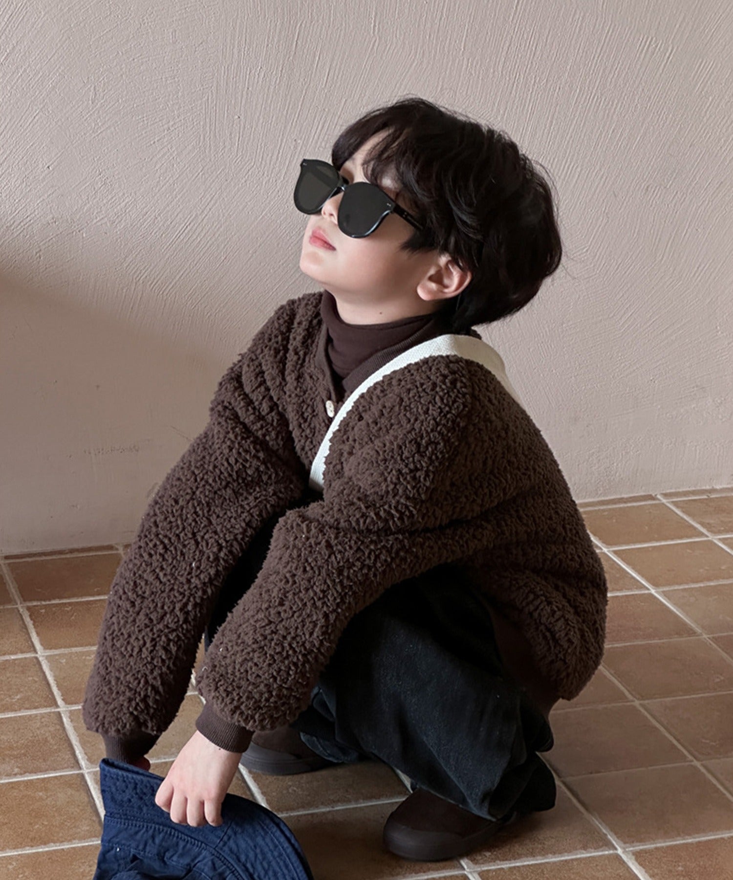 アイモハ aimoha 【aimohaーKIDSー】韓国子供服 ボアオーバースウェット （ブラウン） ブラウン