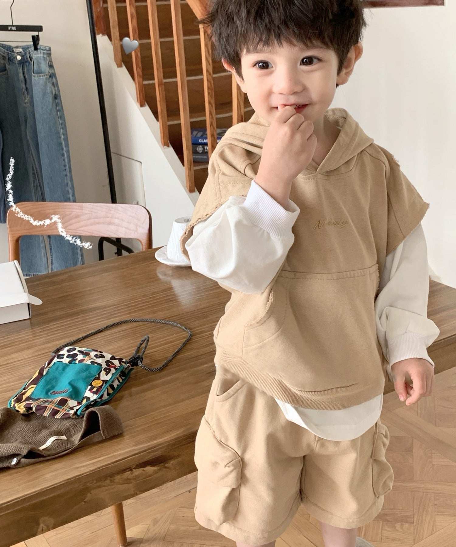 アイモハ aimoha 【aimohaーKIDSー】子供服 重ね着風無地ロングT＋半袖スウェットパーカー