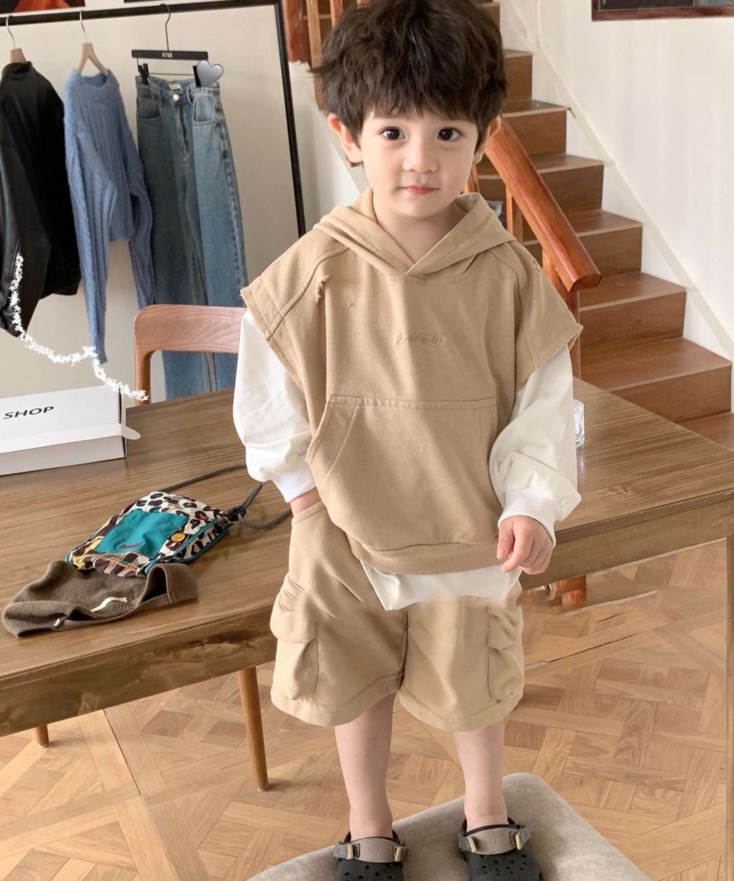 アイモハ aimoha 【aimohaーKIDSー】子供服 重ね着風無地ロングT＋半袖スウェットパーカー