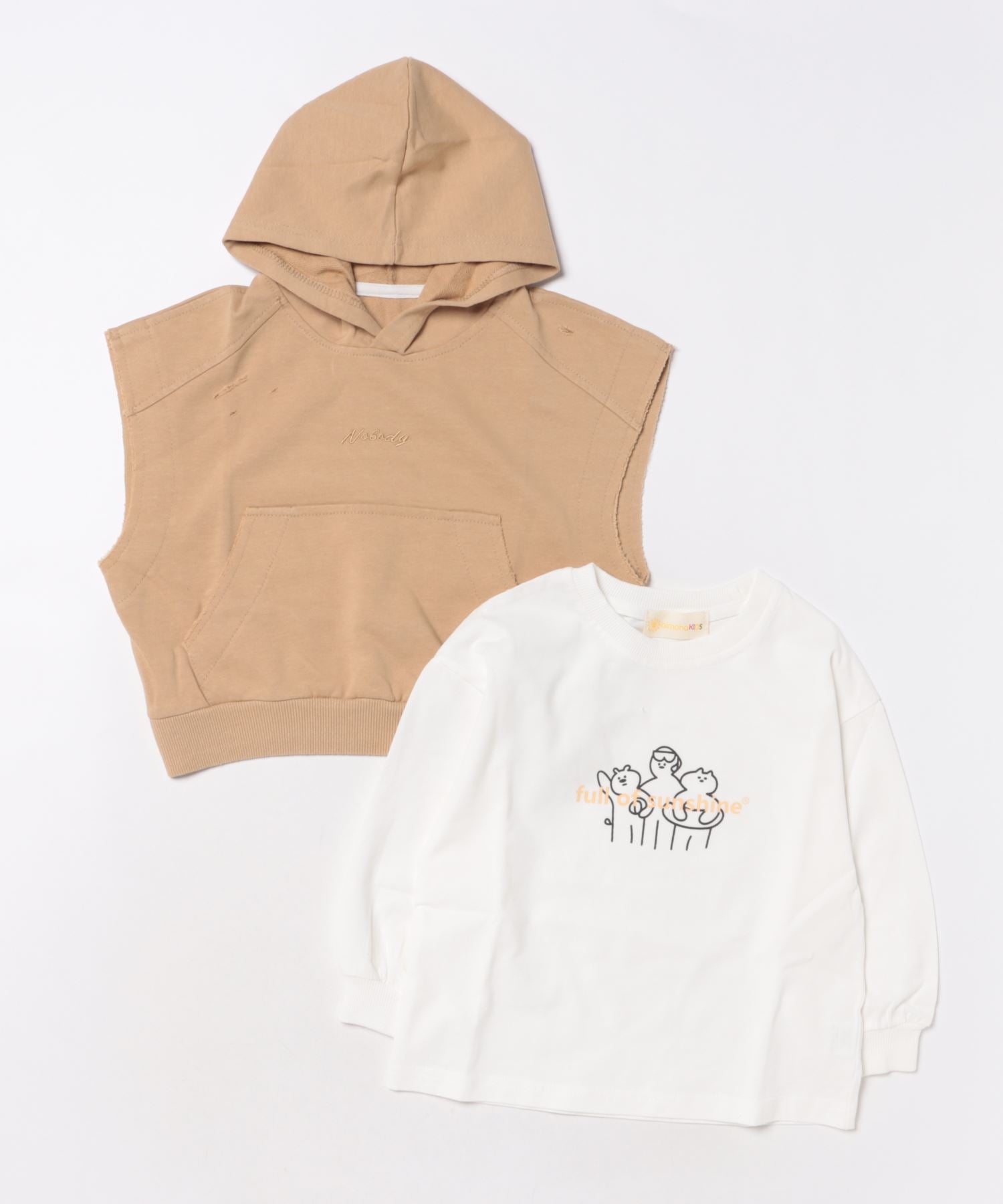 アイモハ aimoha 【aimohaーKIDSー】子供服 重ね着風無地ロングT＋半袖スウェットパーカー