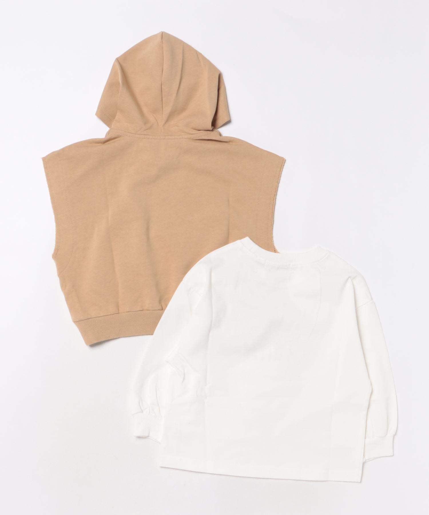 アイモハ aimoha 【aimohaーKIDSー】子供服 重ね着風無地ロングT＋半袖スウェットパーカー