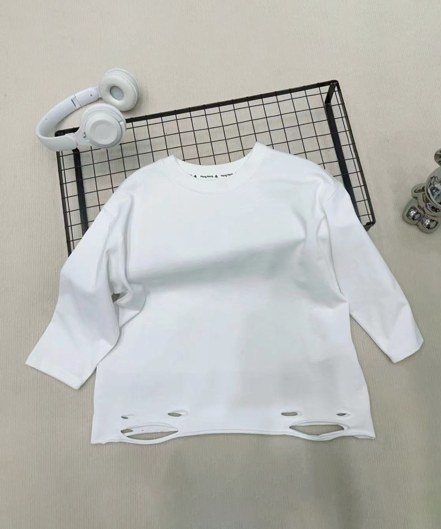 アイモハ aimoha 【aimoha KIDS】ダメージデザインロングスリーブTシャツ （ホワイト） ホワイト