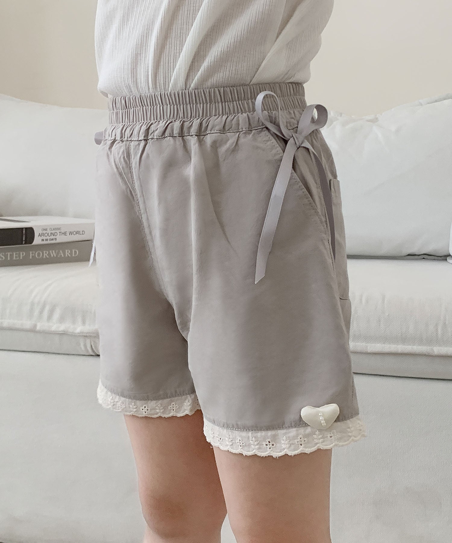 アイモハ aimoha 【aimoha-KIDS-】リボン＆レース＆ハート付きショートパンツ （グレー） グレー
