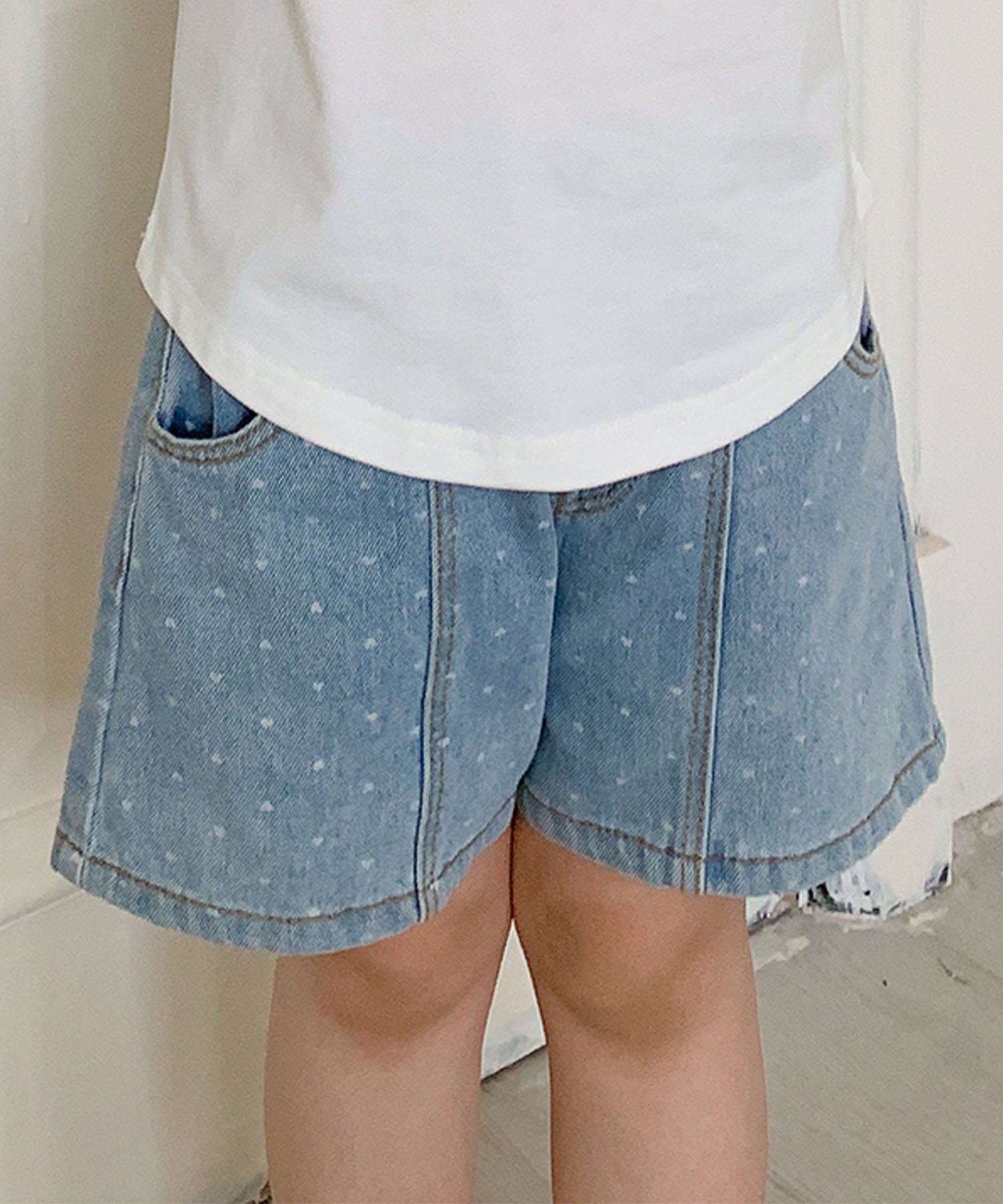 アイモハ aimoha 【aimoha-KIDS-】ドット柄 キッズデニムショートパンツ （ブルー） ブルー
