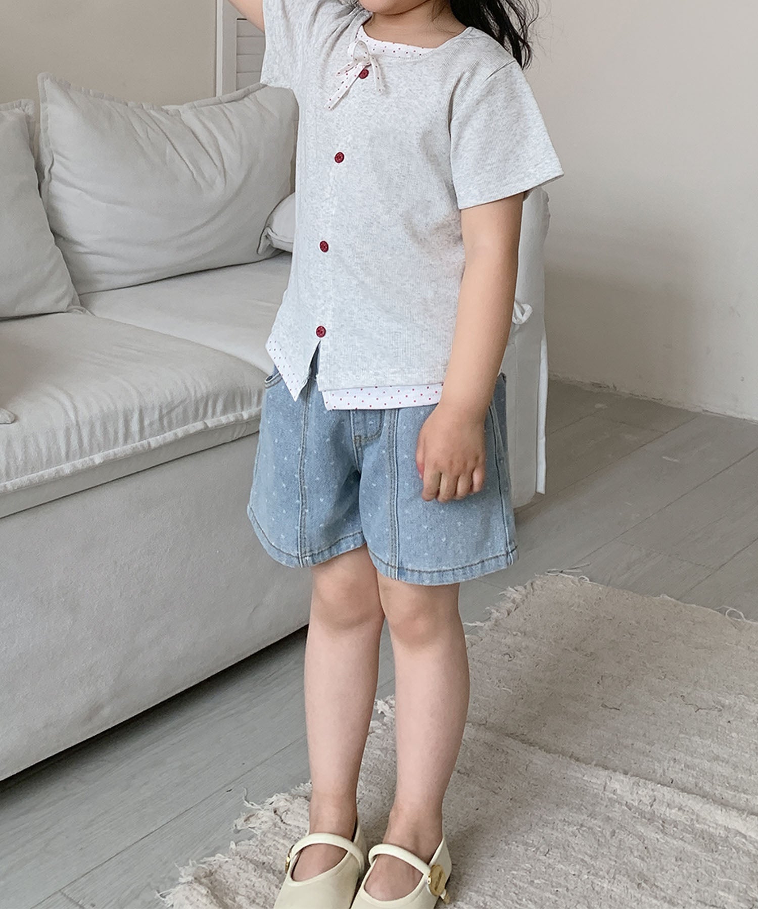 アイモハ aimoha 【aimoha-KIDS-】ドット柄 キッズデニムショートパンツ （ブルー） ブルー