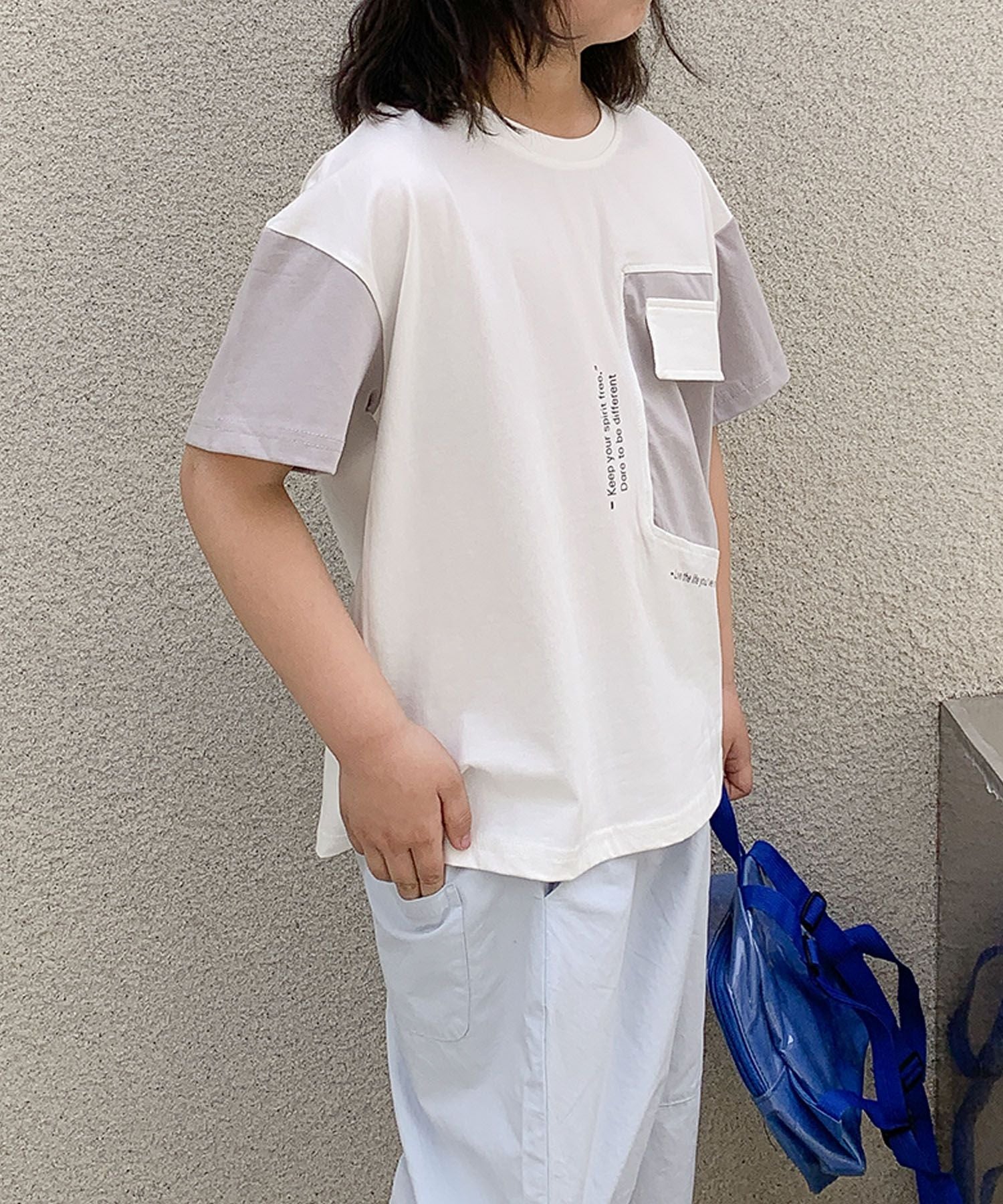 アイモハ aimoha 【aimoha-KIDS-】キッズ 配色プリントTシャツ （ライトグレー） ライトグレー