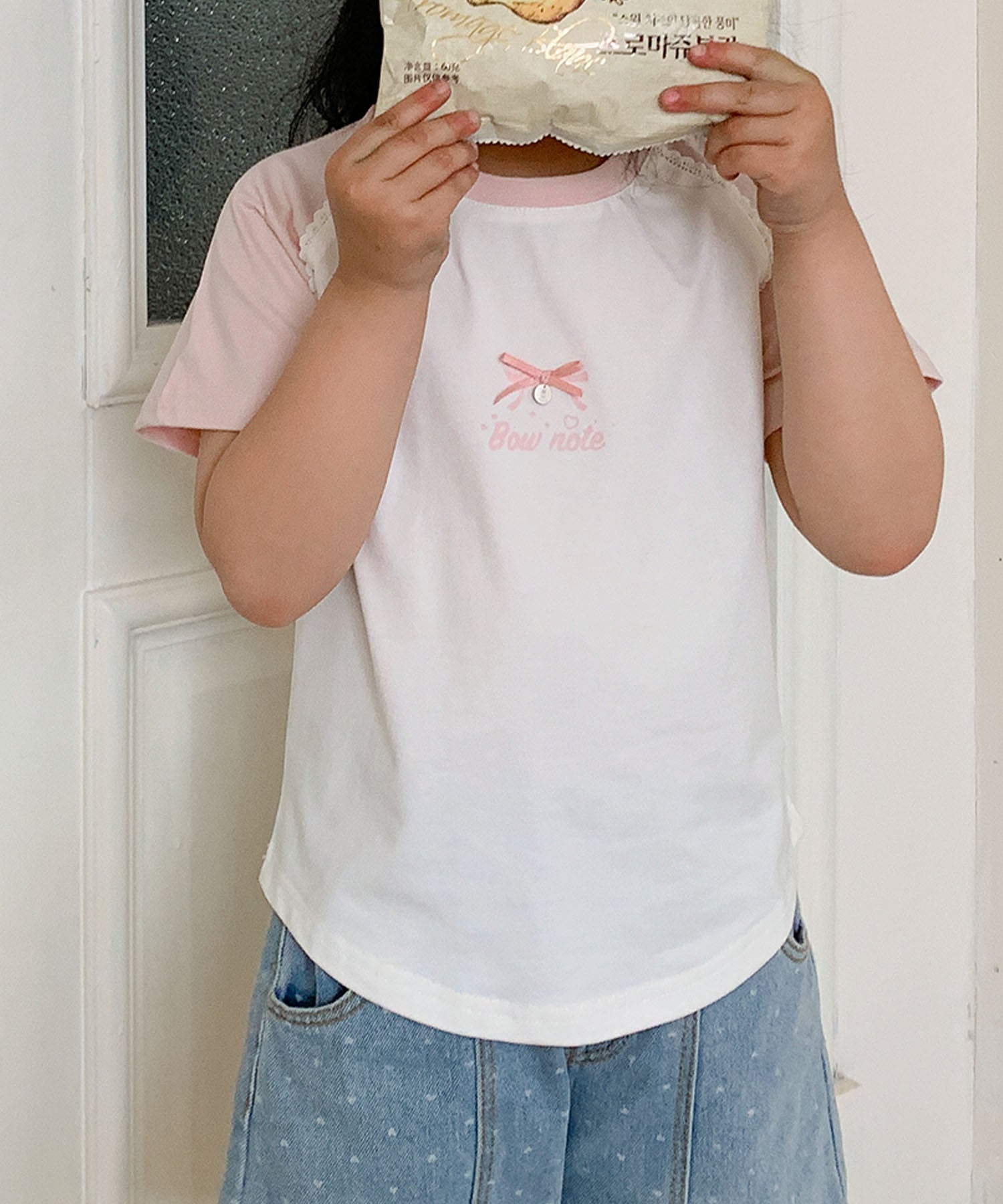 アイモハ aimoha 【aimoha-KIDS-】リボン付き ラグランキッズTシャツ （ピンク） ピンク