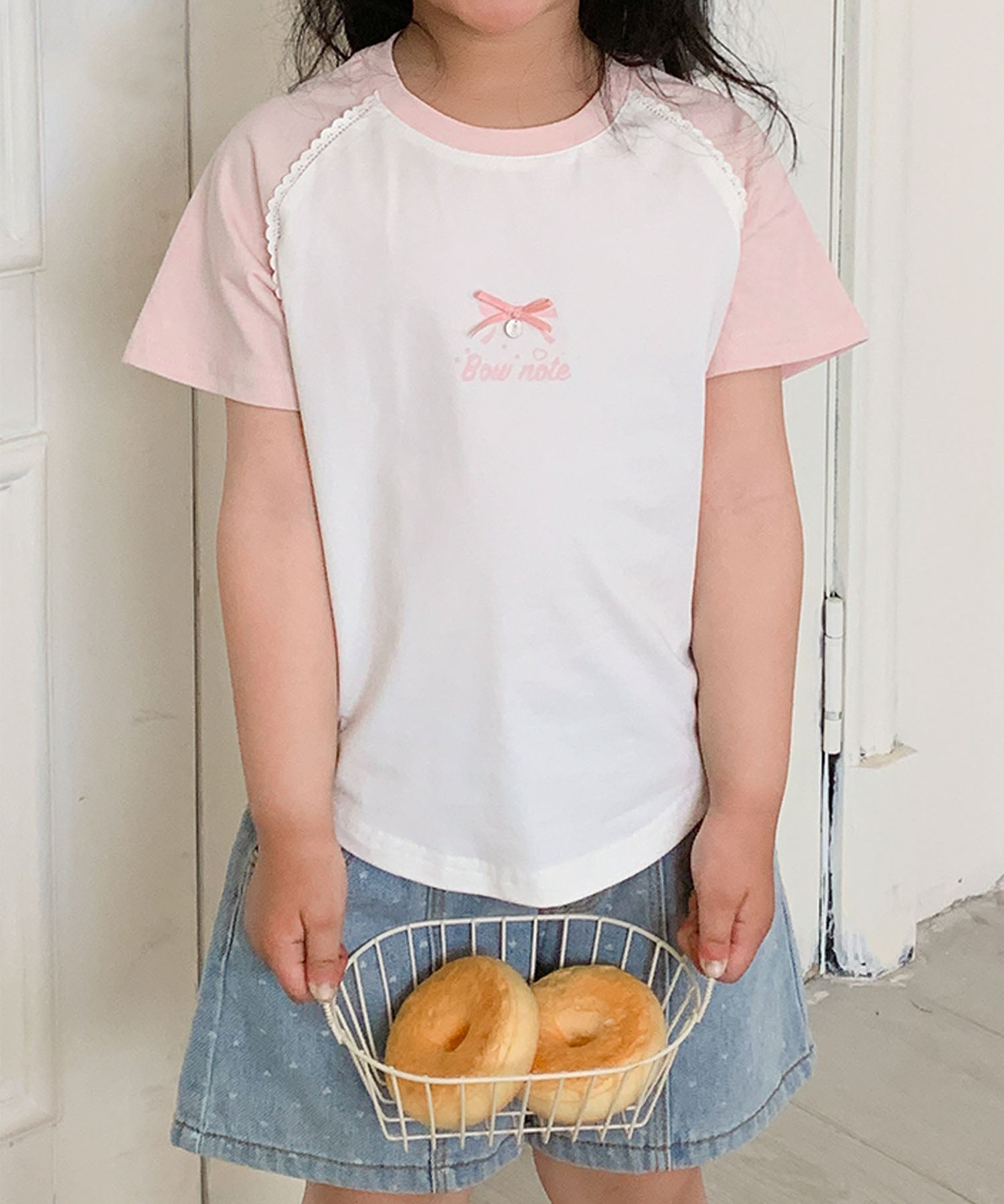 アイモハ aimoha 【aimoha-KIDS-】リボン付き ラグランキッズTシャツ （ピンク） ピンク