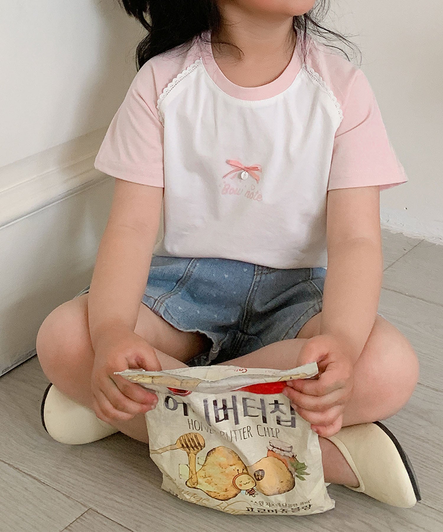 アイモハ aimoha 【aimoha-KIDS-】リボン付き ラグランキッズTシャツ （ピンク） ピンク
