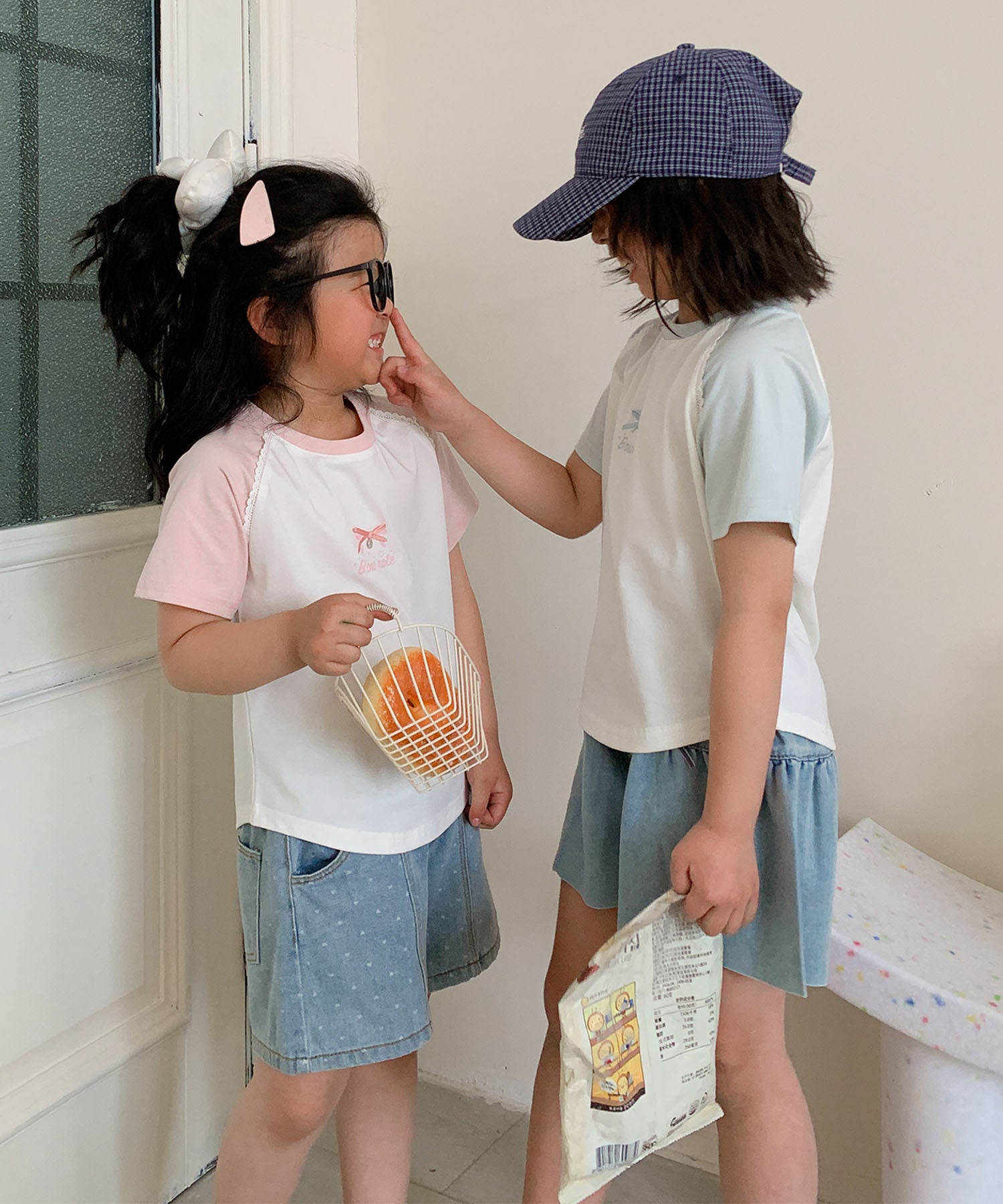 アイモハ aimoha 【aimoha-KIDS-】リボン付き ラグランキッズTシャツ （ピンク） ピンク