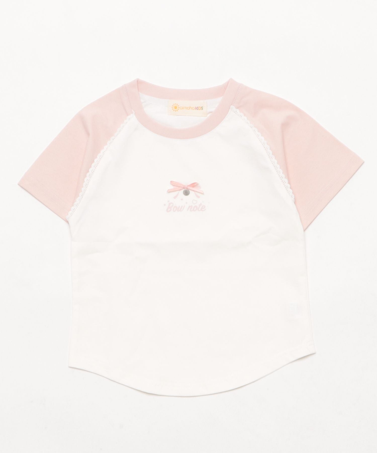 アイモハ aimoha 【aimoha-KIDS-】リボン付き ラグランキッズTシャツ （ピンク） ピンク