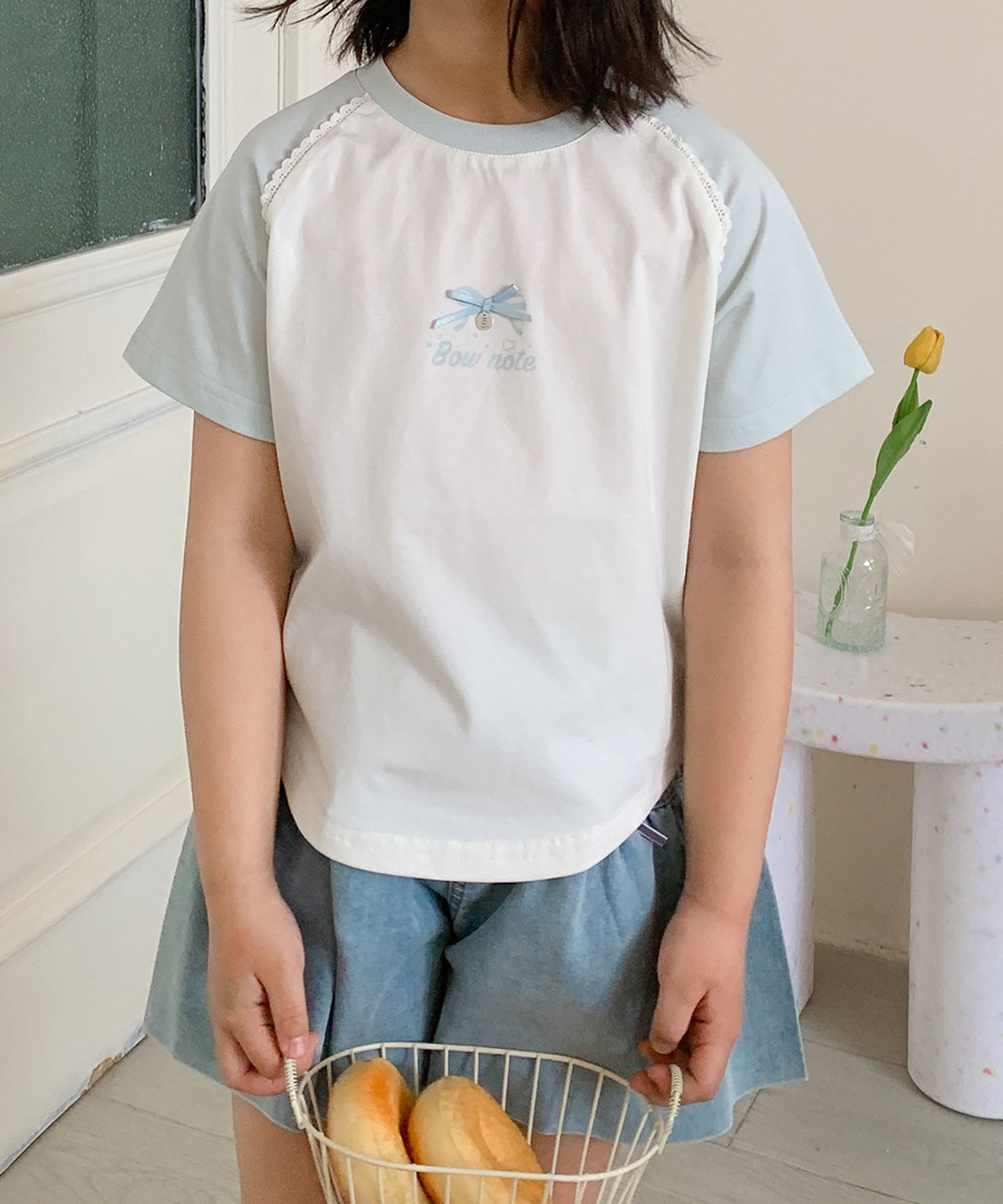 アイモハ aimoha 【aimoha-KIDS-】リボン付き ラグランキッズTシャツ （ブルー） ブルー