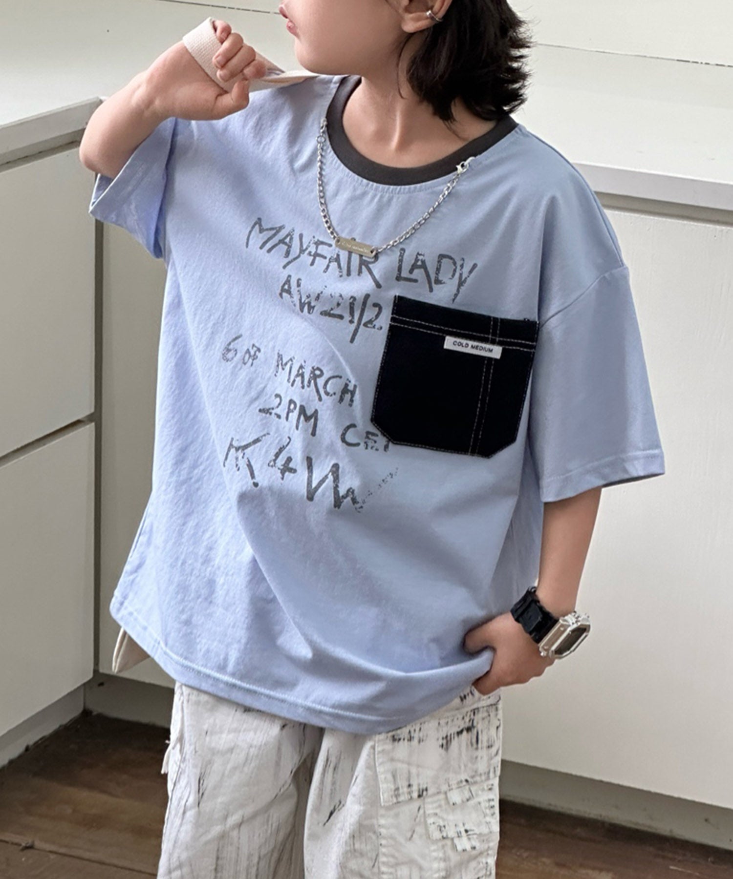 アイモハ aimoha 【aimoha-KIDS-】キッズ デザインポケットTシャツ （ブルー） ブルー
