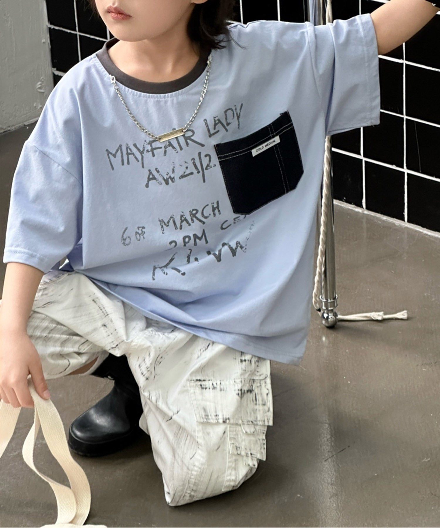 アイモハ aimoha 【aimoha-KIDS-】キッズ デザインポケットTシャツ （ブルー） ブルー