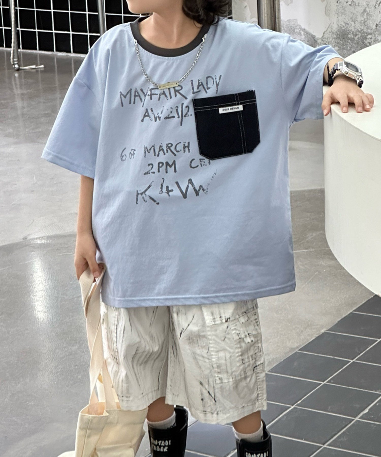 アイモハ aimoha 【aimoha-KIDS-】キッズ デザインポケットTシャツ （ブルー） ブルー