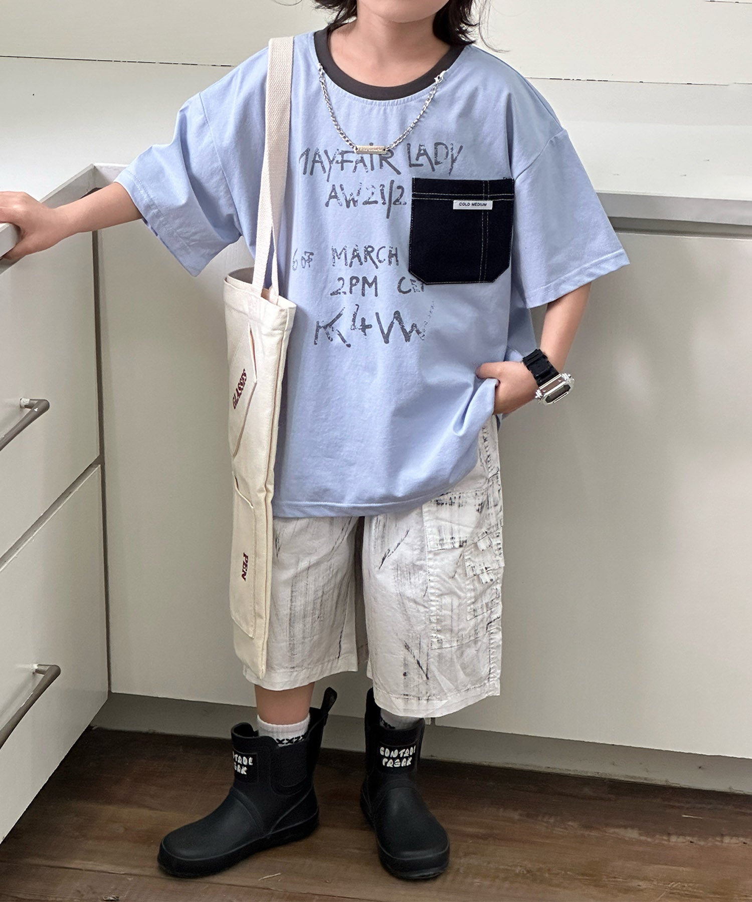 アイモハ aimoha 【aimoha-KIDS-】キッズ デザインポケットTシャツ （ブルー） ブルー