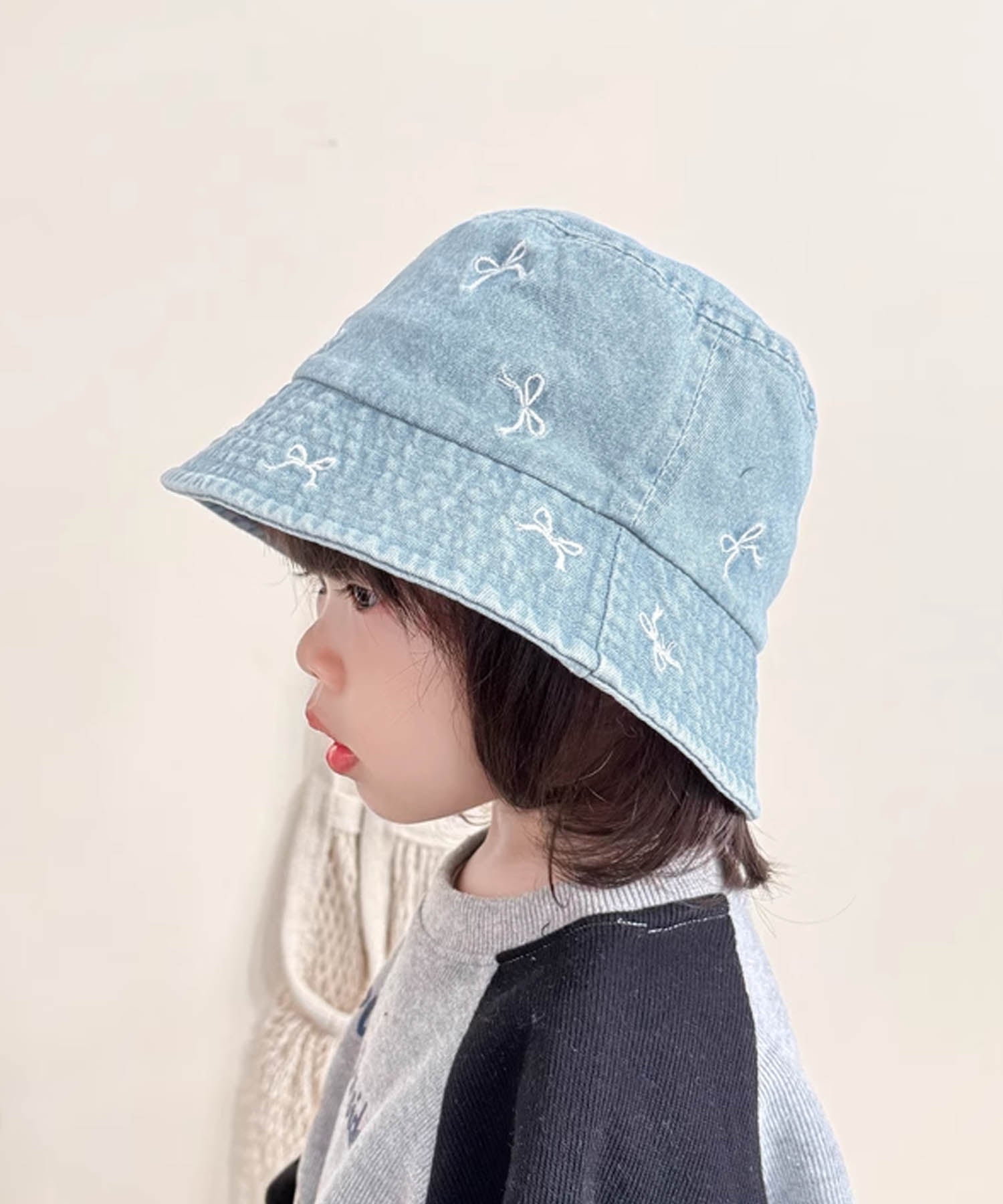 アイモハ aimoha 【aimoha-KIDS-】キッズ リボン刺繍ハット （ライトブルー） ライトブルー