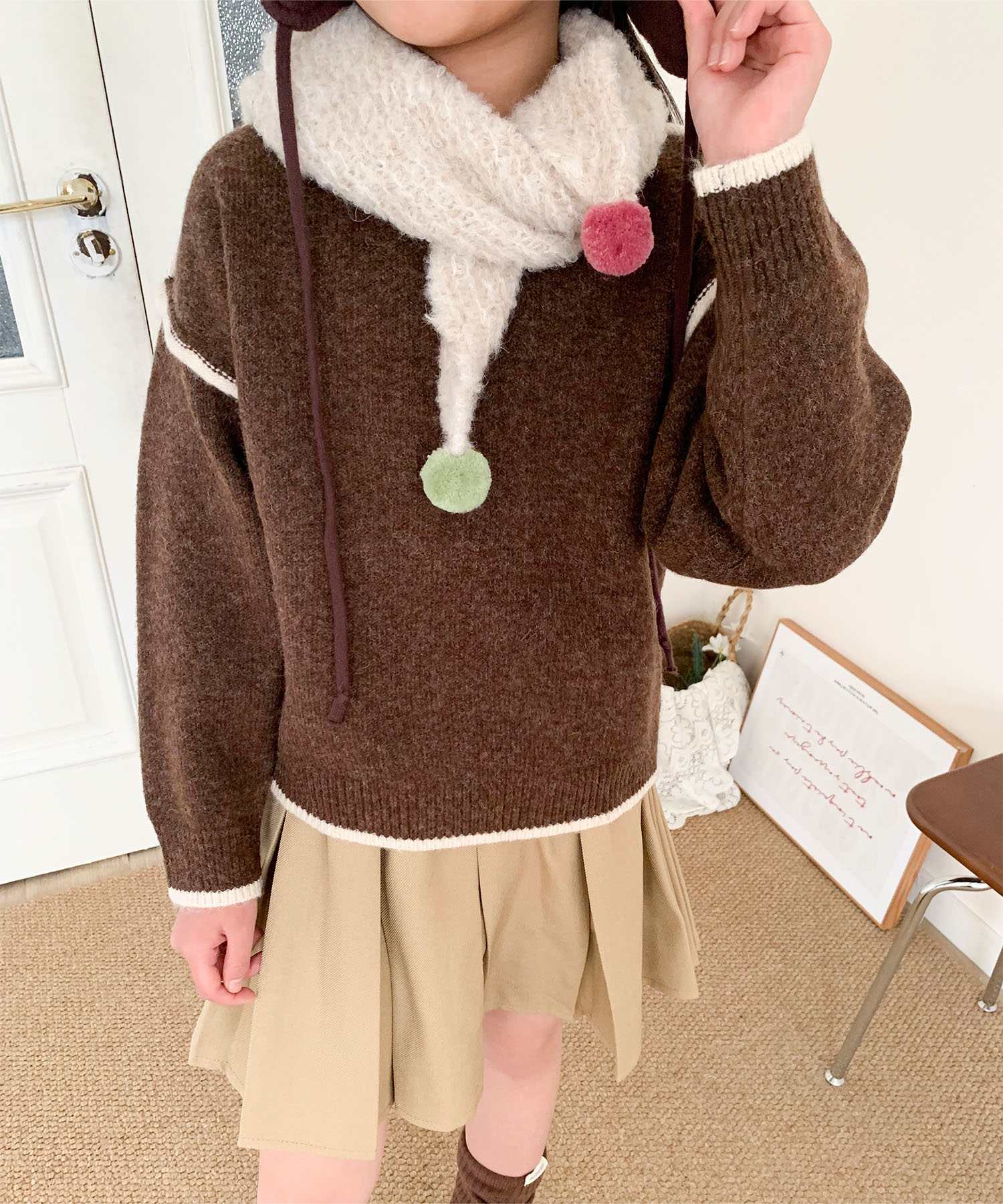 アイモハ aimoha 【aimoha-KIDS-】キッズ ふんわりモヘアタッチ配色ニットプルオーバー （コーヒー） コーヒー