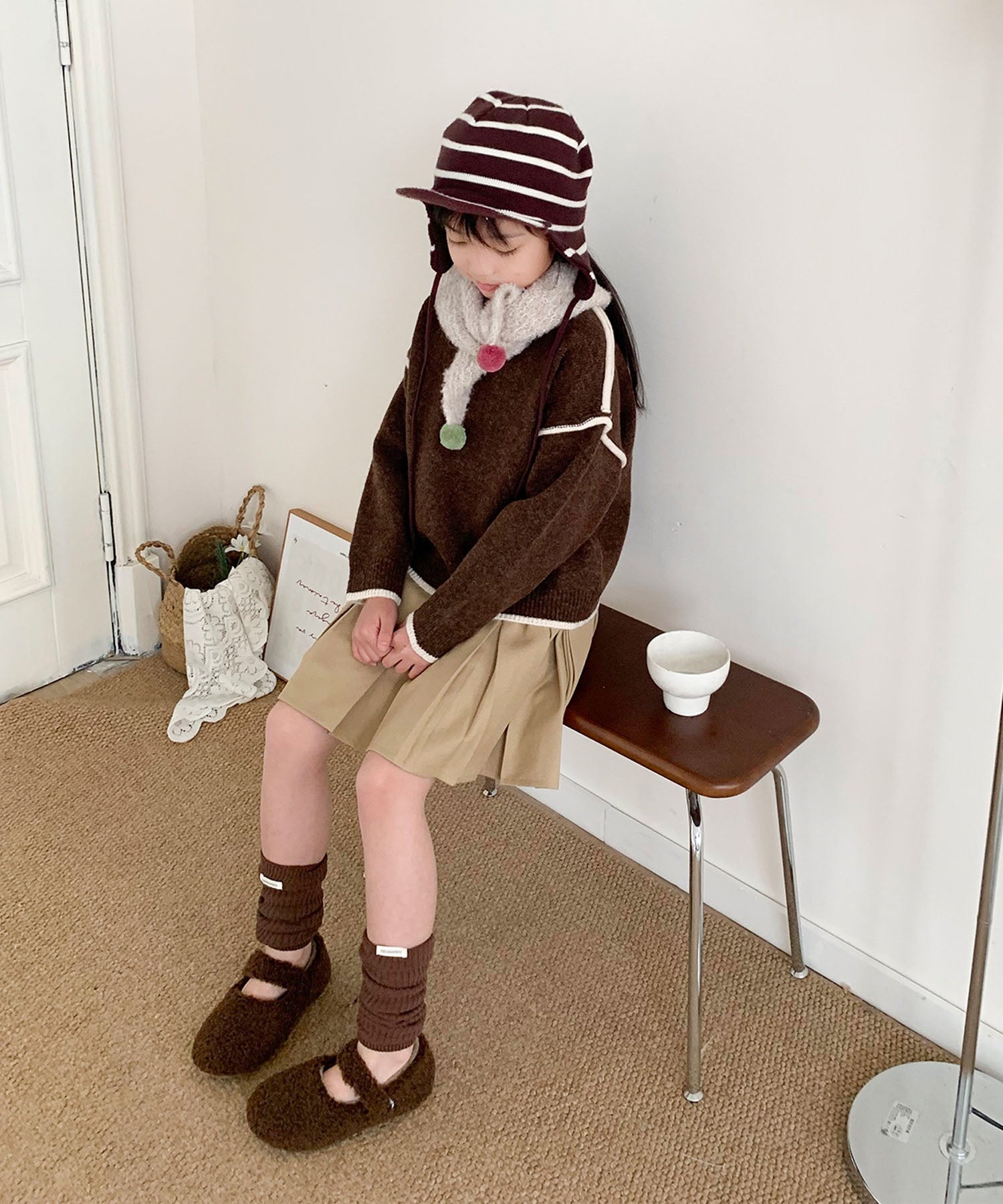 アイモハ aimoha 【aimoha-KIDS-】キッズ ふんわりモヘアタッチ配色ニットプルオーバー （コーヒー） コーヒー