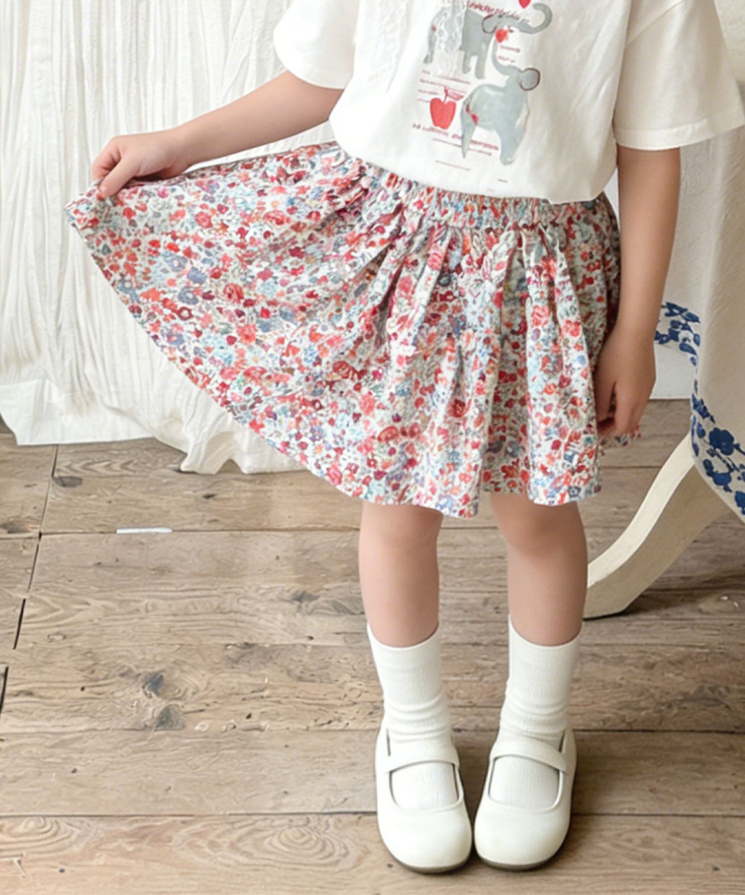 アイモハ aimoha 【aimoha-KIDS-】フラワーガーデン フレアショートパンツ （レッド） レッド