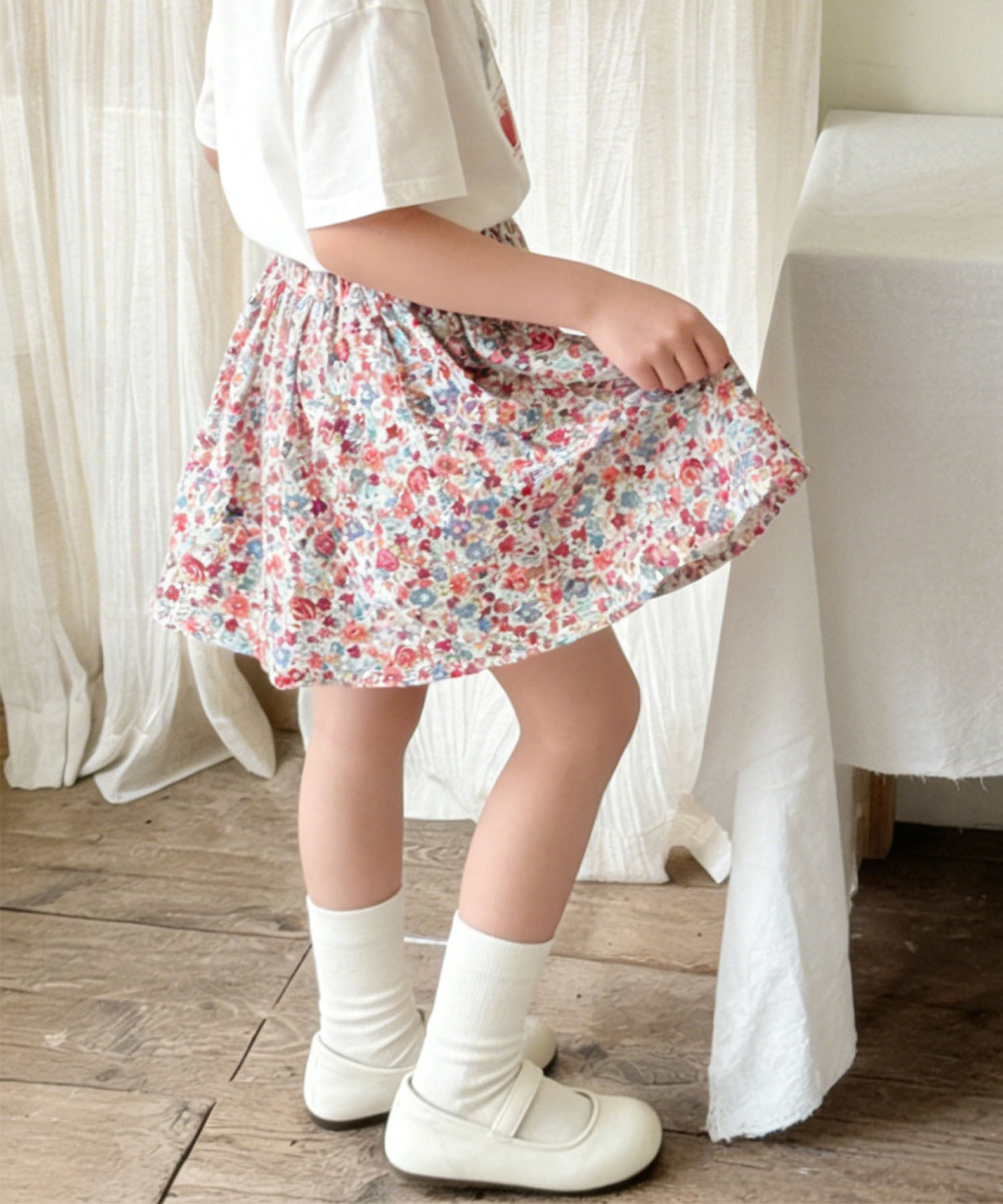 アイモハ aimoha 【aimoha-KIDS-】フラワーガーデン フレアショートパンツ （レッド） レッド