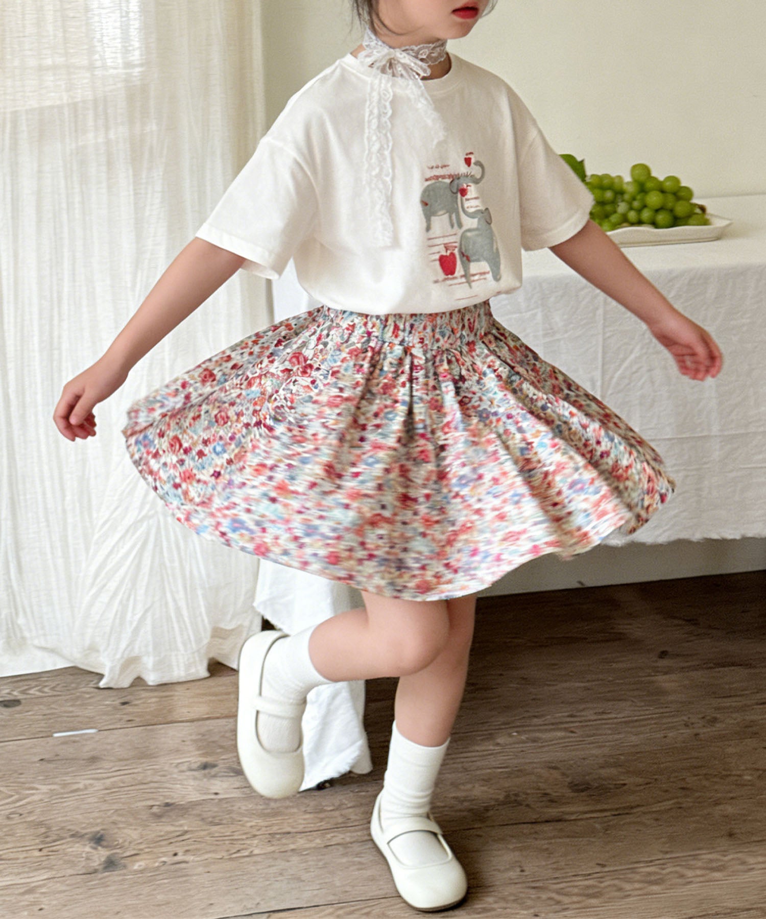 アイモハ aimoha 【aimoha-KIDS-】フラワーガーデン フレアショートパンツ （レッド） レッド