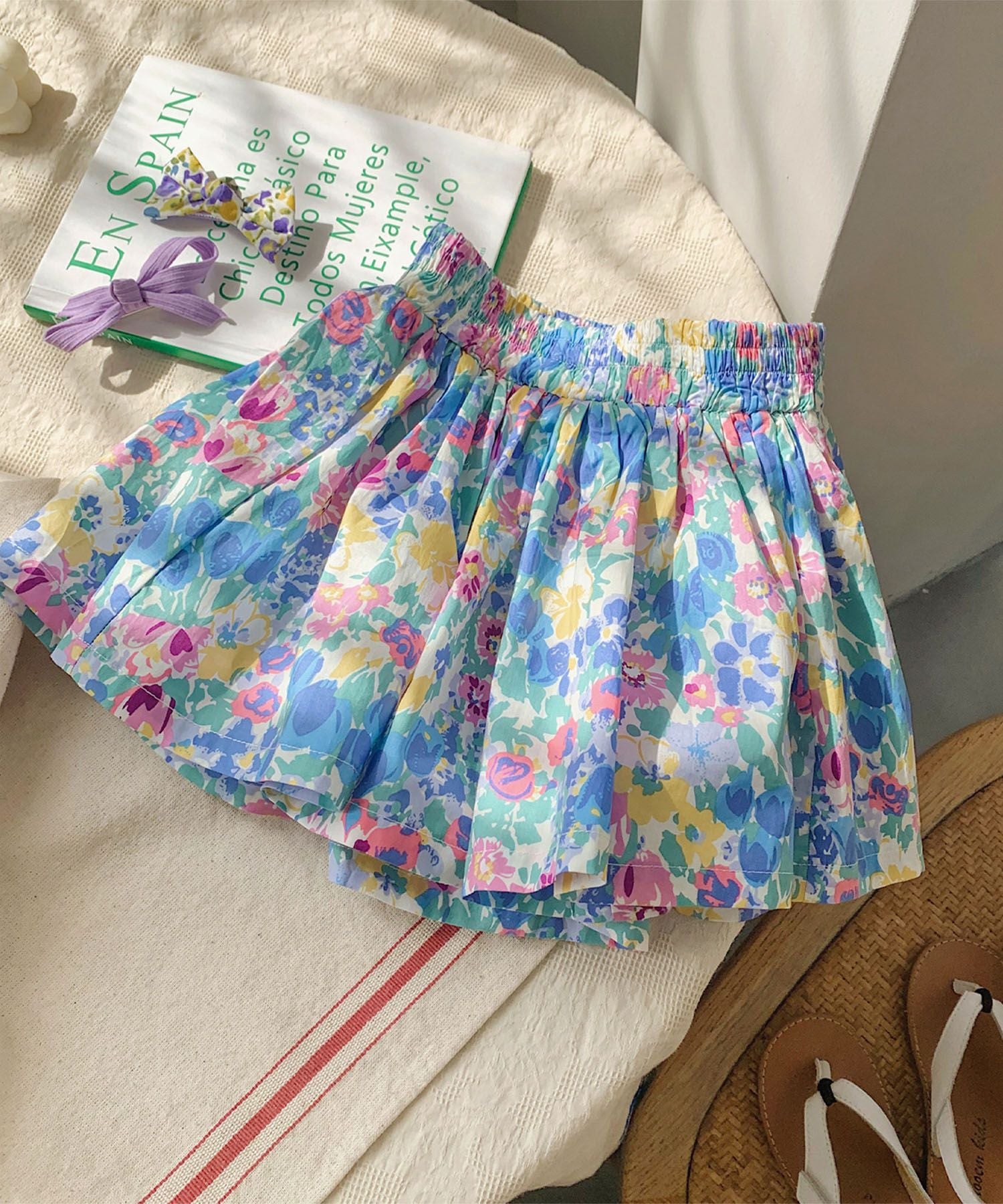 アイモハ aimoha 【aimoha-KIDS-】フラワーガーデン フレアショートパンツ （ブルー） ブルー