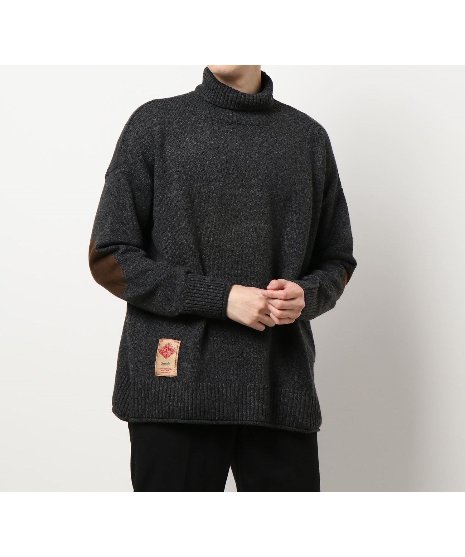 アイモハ aimoha タートルネックエル エルボーパッチ ニットセーター