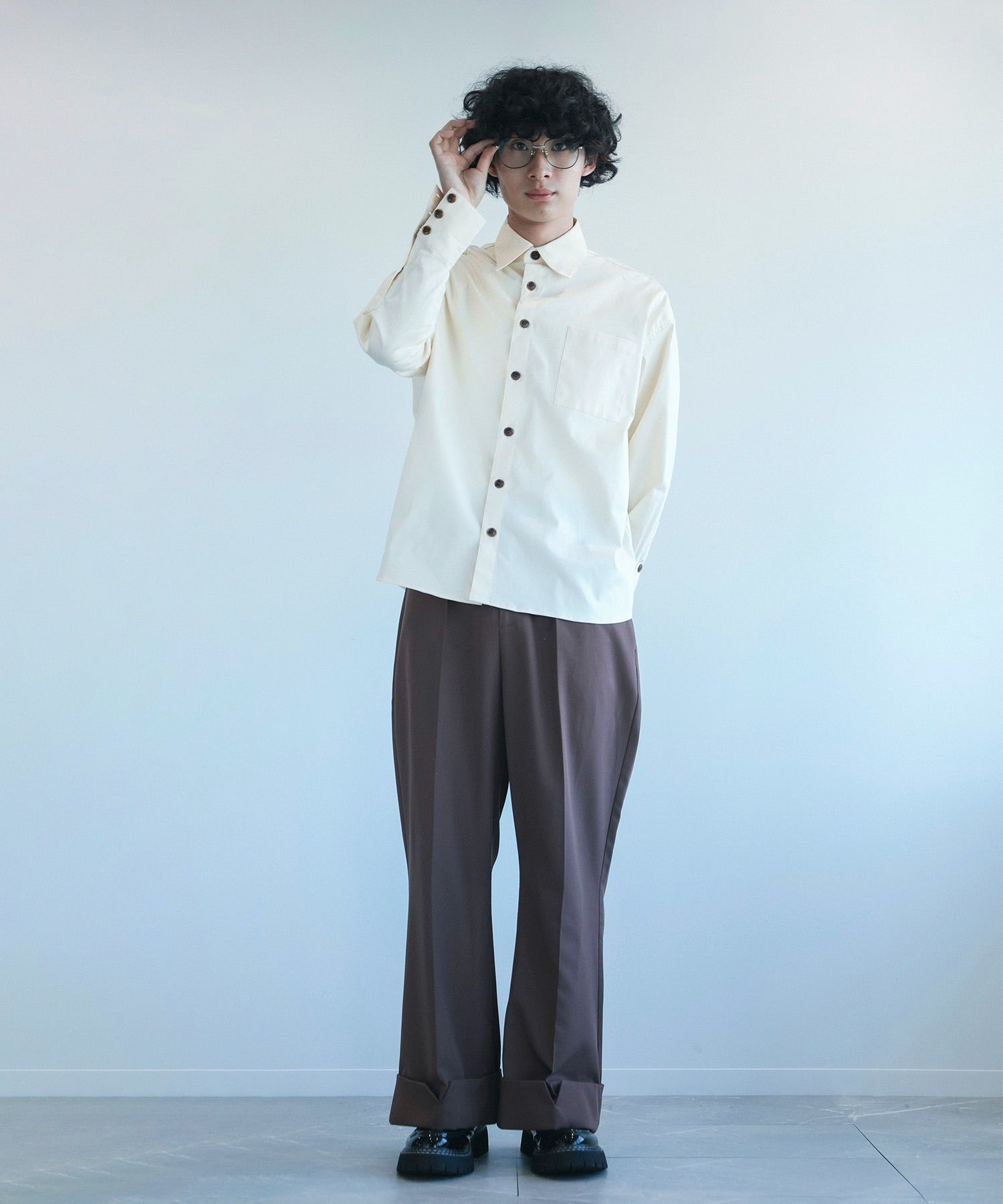 アイモハ aimoha aimoha men大版型背刺繡襯衫