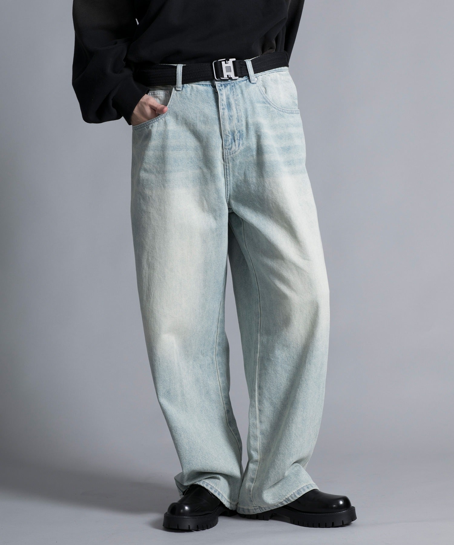 アイモハ aimoha 【aimoha neo】VINTAGE PROCESSED BAGGY JEANS （ブルー） ブルー