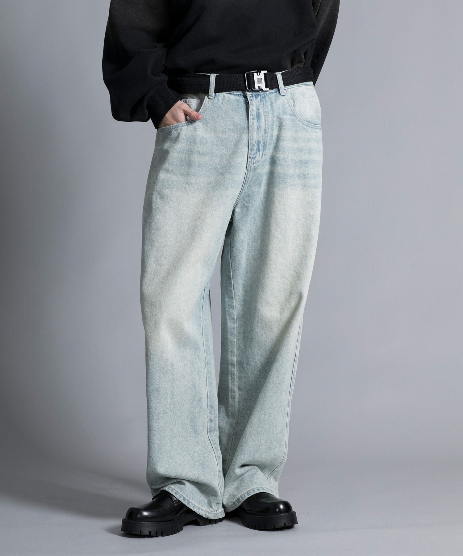 アイモハ aimoha 【aimoha neo】VINTAGE PROCESSED BAGGY JEANS （ブルー） ブルー