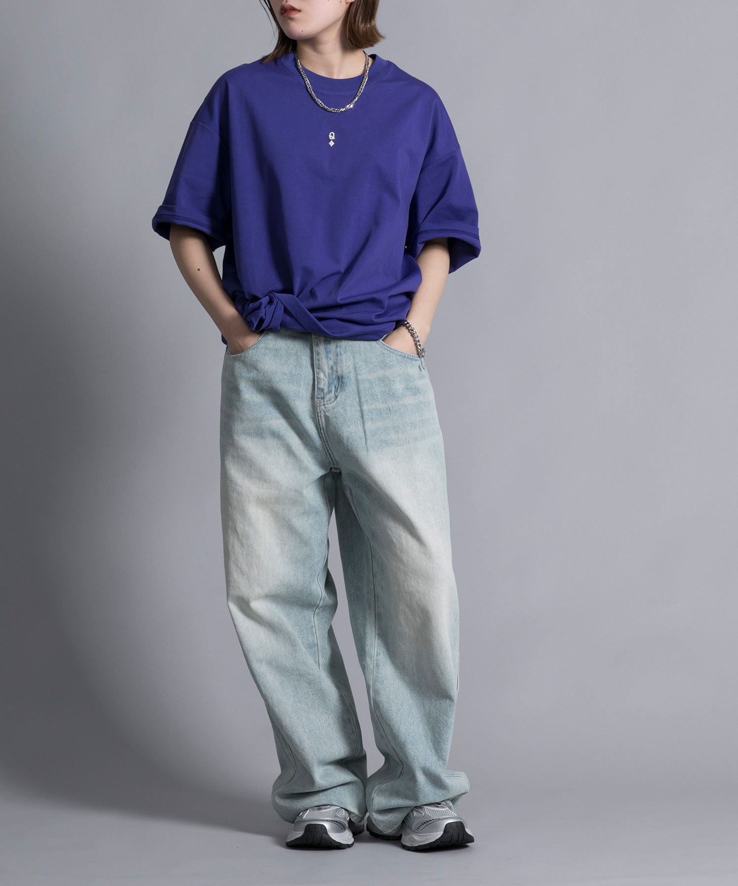 アイモハ aimoha 【aimoha neo】VINTAGE PROCESSED BAGGY JEANS （ブルー） ブルー