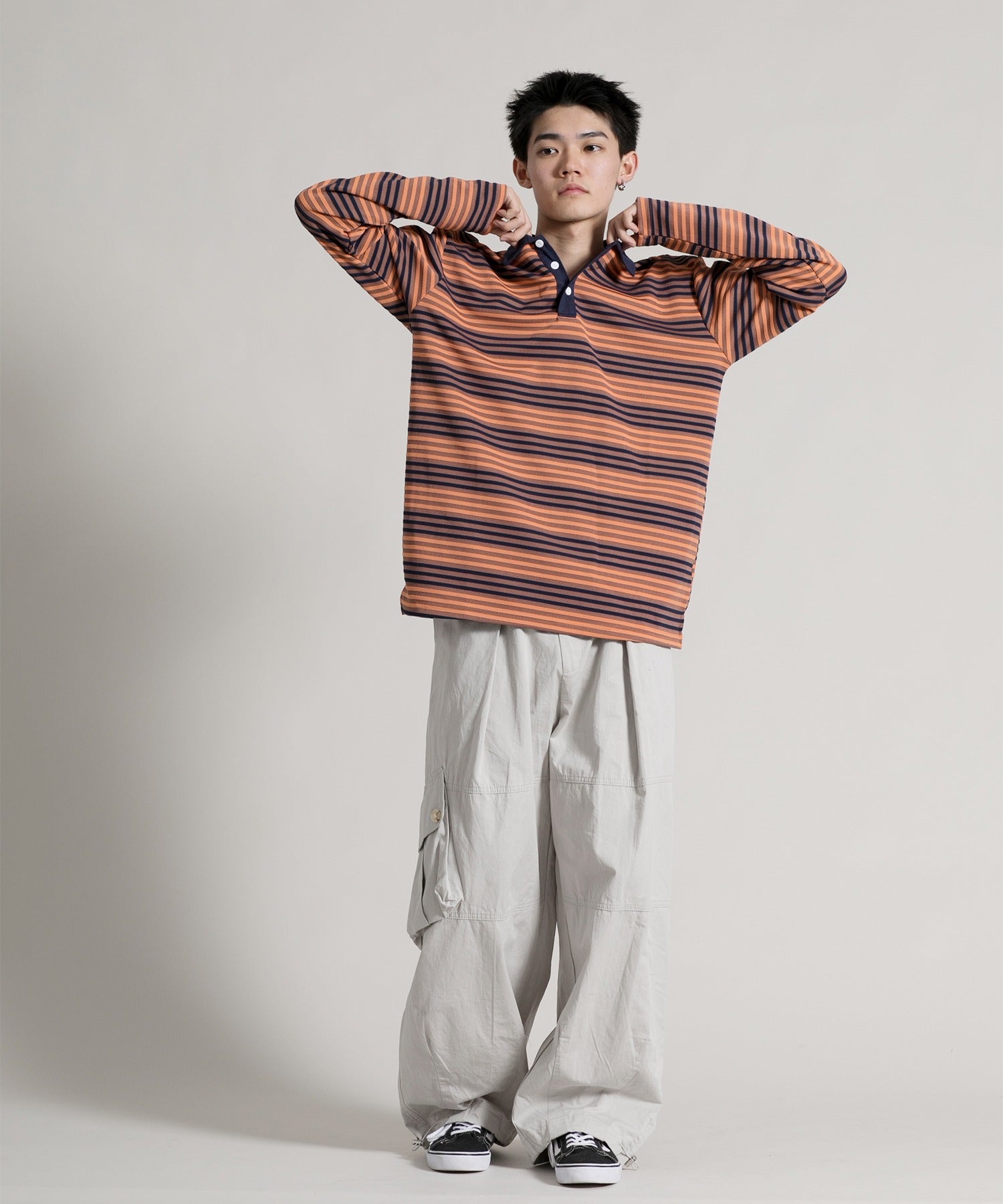 hamu専用ページ aimoha 【aimoha neo】Retro Stripe Long Sleeve Polo