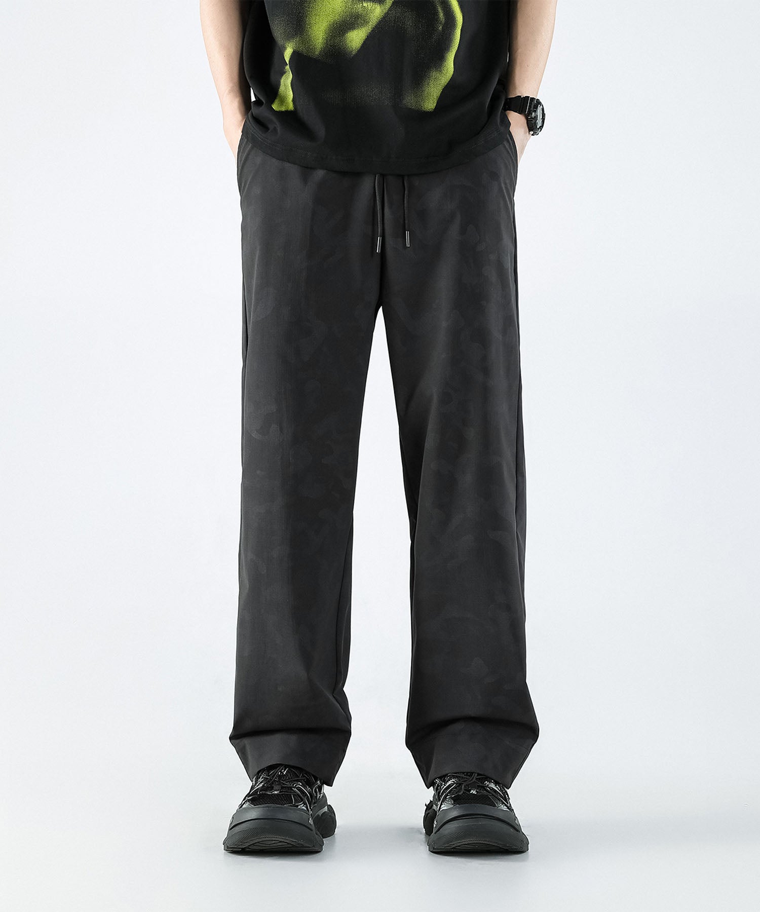 アイモハ aimoha aimoha MEN/カモフラージュ柄プリントワイドパンツ/Camouflage print wide pants （ブラック） ブラック