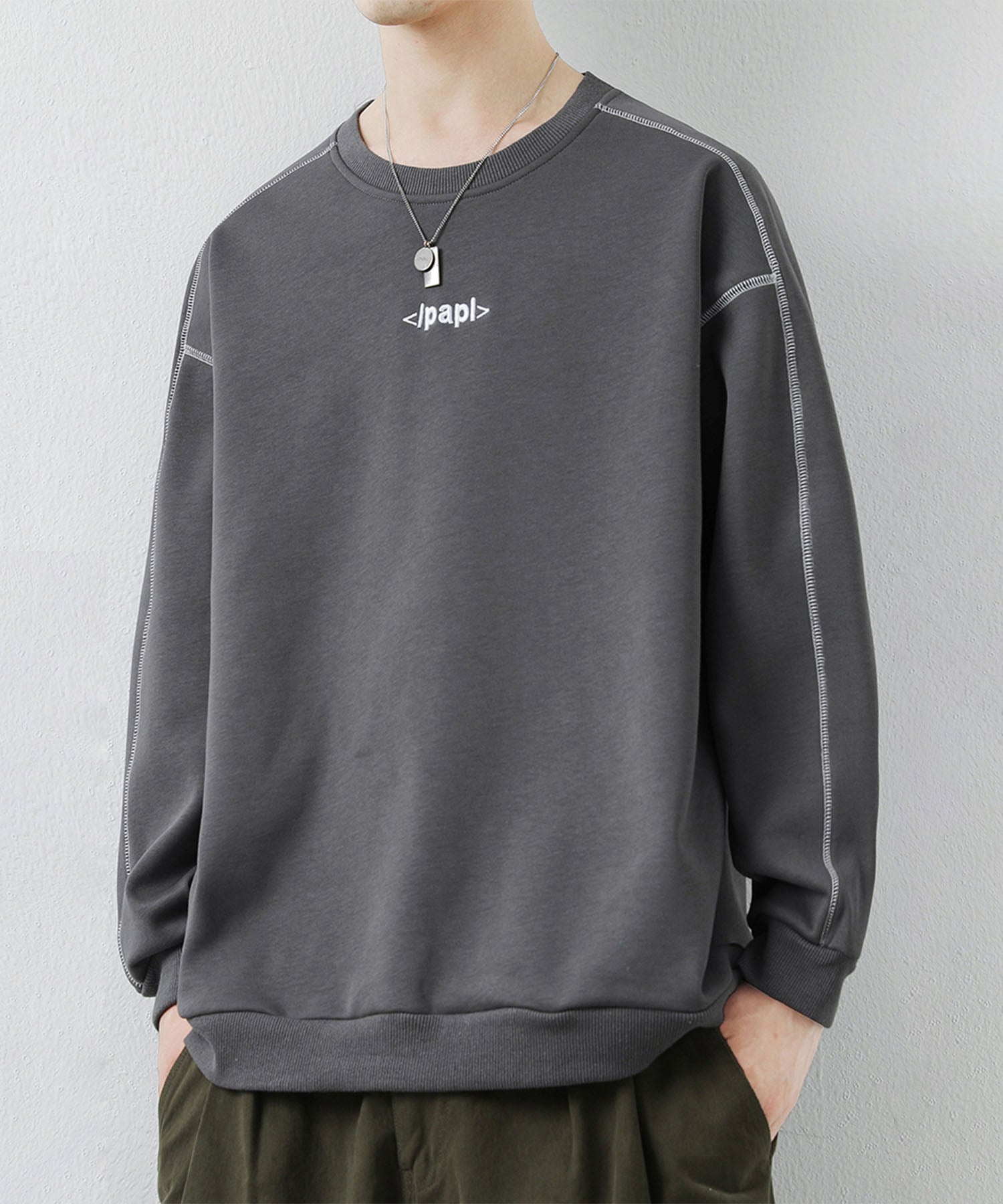 アイモハ aimoha aimoha MEN/ステッチデザイン クルーネックスウェット/Stitch design crew neck sweatshirt （グレー） グレー