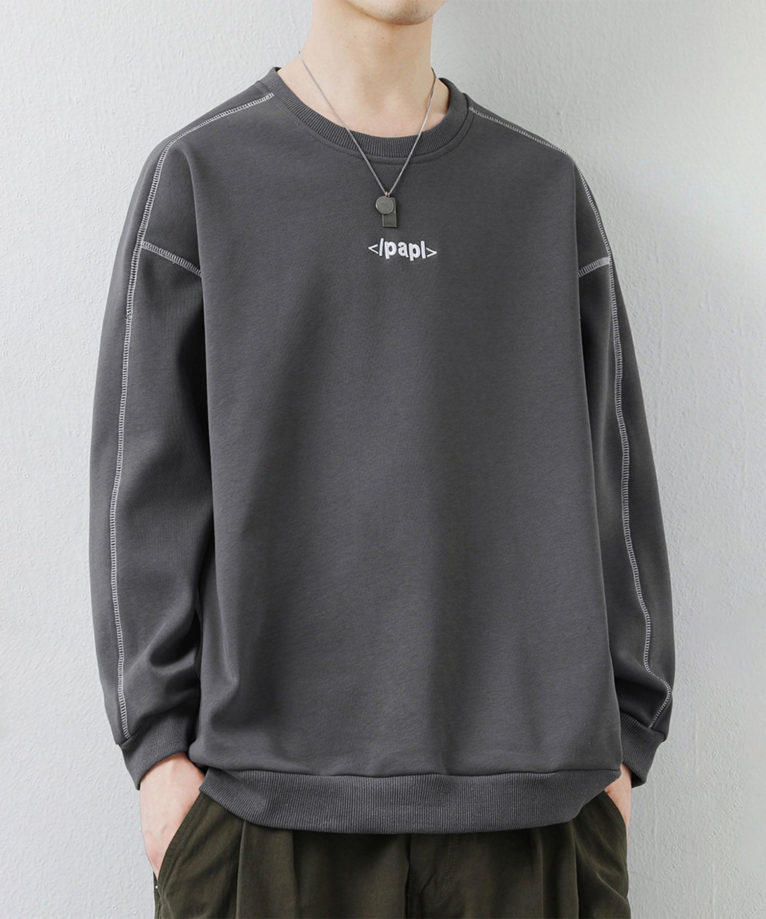 アイモハ aimoha aimoha MEN/ステッチデザイン クルーネックスウェット/Stitch design crew neck sweatshirt （グレー） グレー